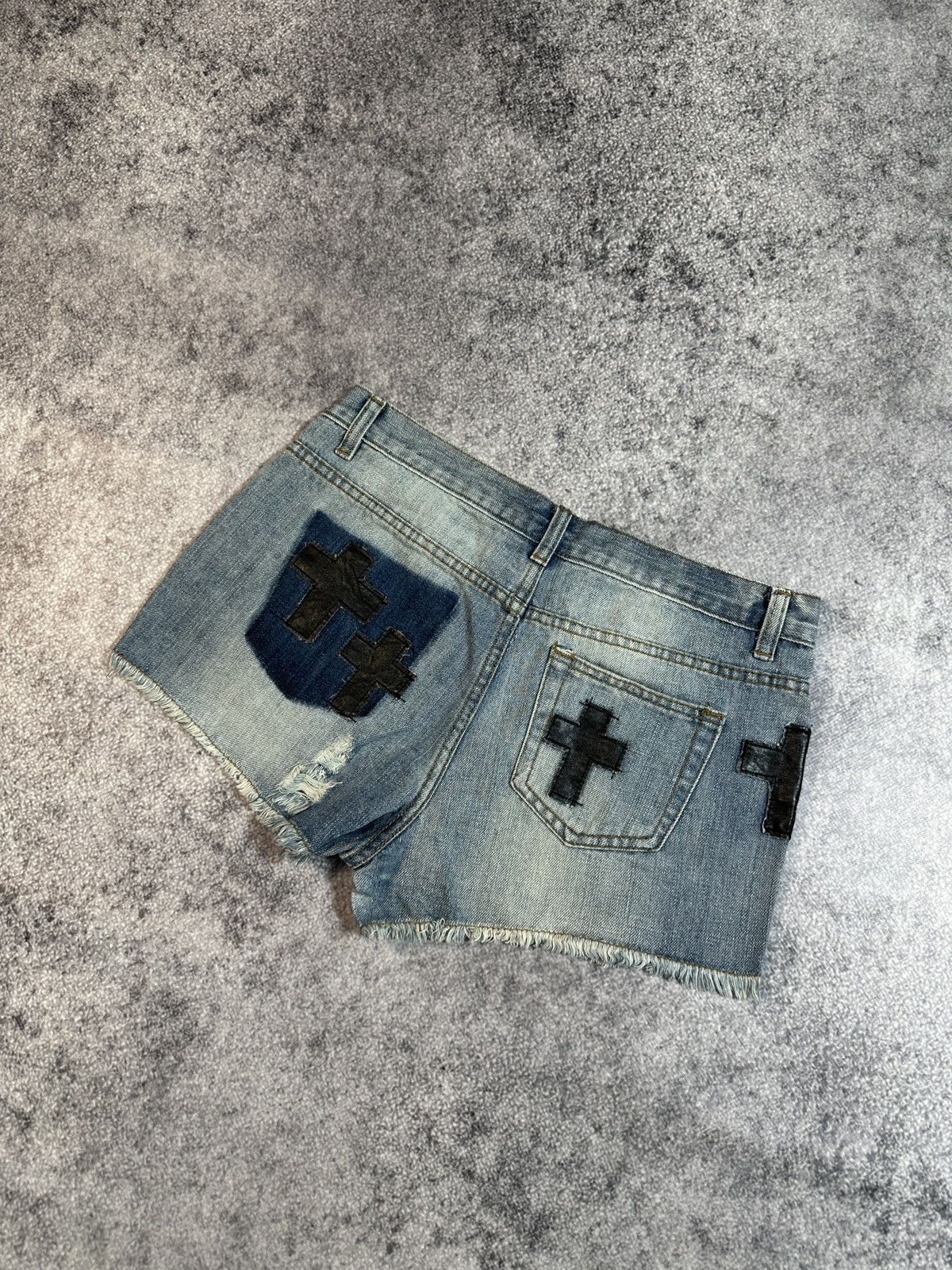Other Y2K Vintage Denim Shorts Cross Leather Alt Streetwear Rare M Size 27" / US 4 / IT 40 - 2 Thumbnail