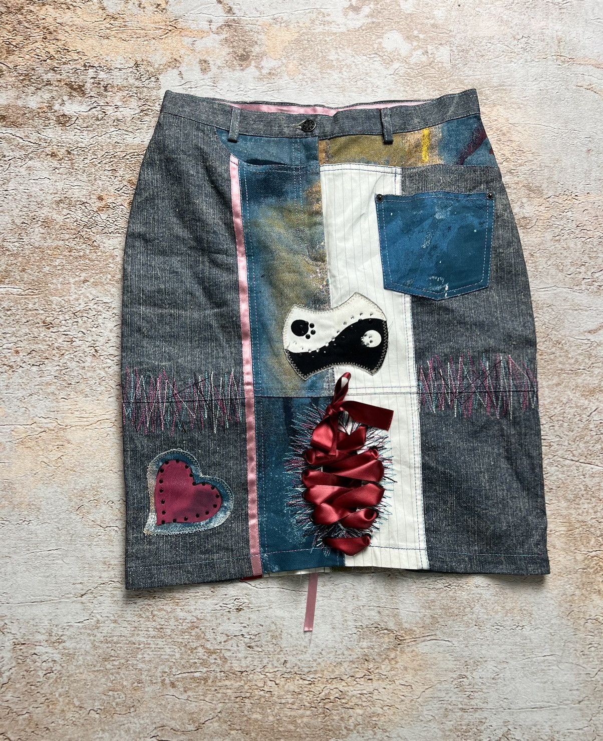 Vintage Vintage patchwork denim skirt Size 28" / US 6 / IT 42 - 2 Thumbnail