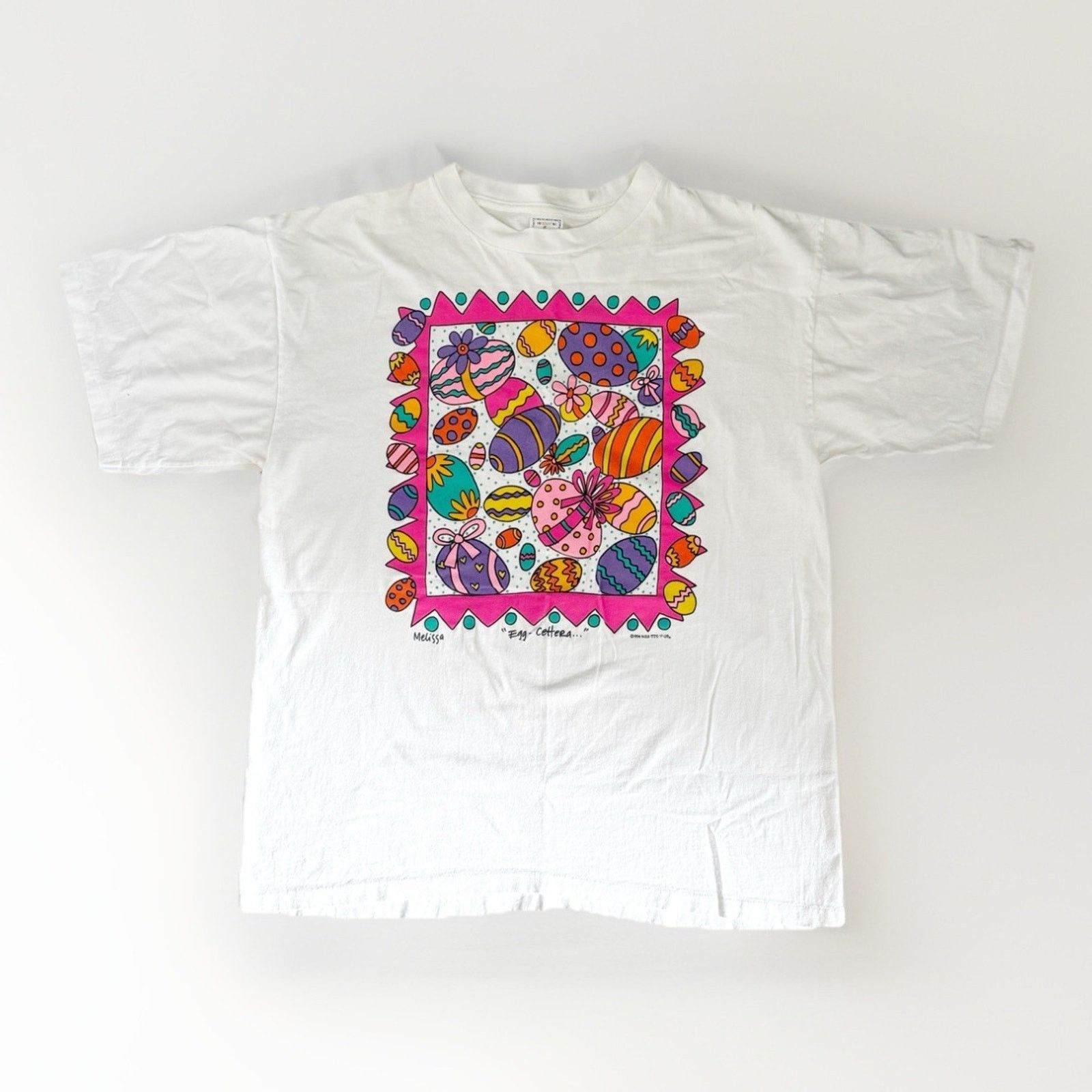 The Unbranded Brand Vintage 1994 Melissa Egg-cettera Easter T-Shirt 90s Unisex Size XL / US 12-14 / IT 48-50 - 1 Thumbnail