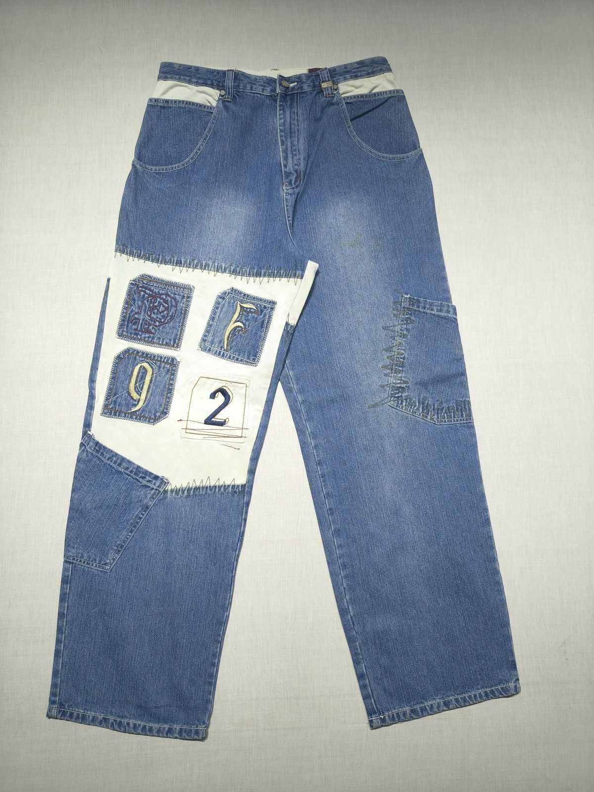 Southpole PHAT FARM INSANE PATCH WORK BAAGY JEANS 🚀(012) Size US 32 / EU 48 - 3 Thumbnail