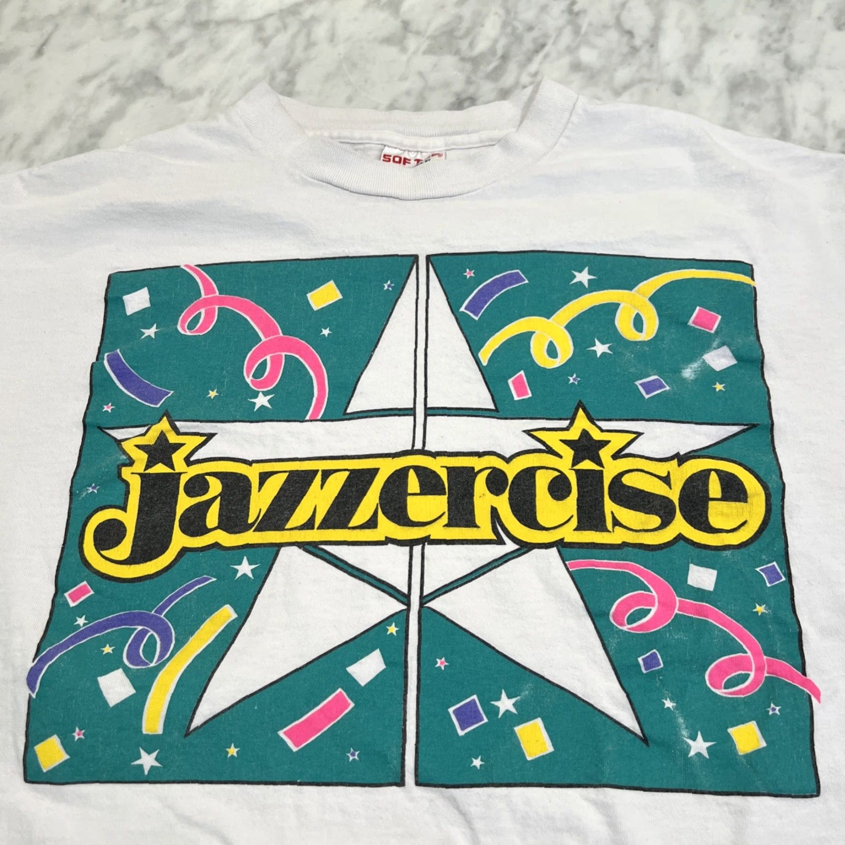 Vintage VINTAGE Y2K Jazzercise Shirt XL White Neon Single Stitch Unisex 1990s Graphic Tee Made USA Size US XL / EU 56 / 4 - 2 Thumbnail