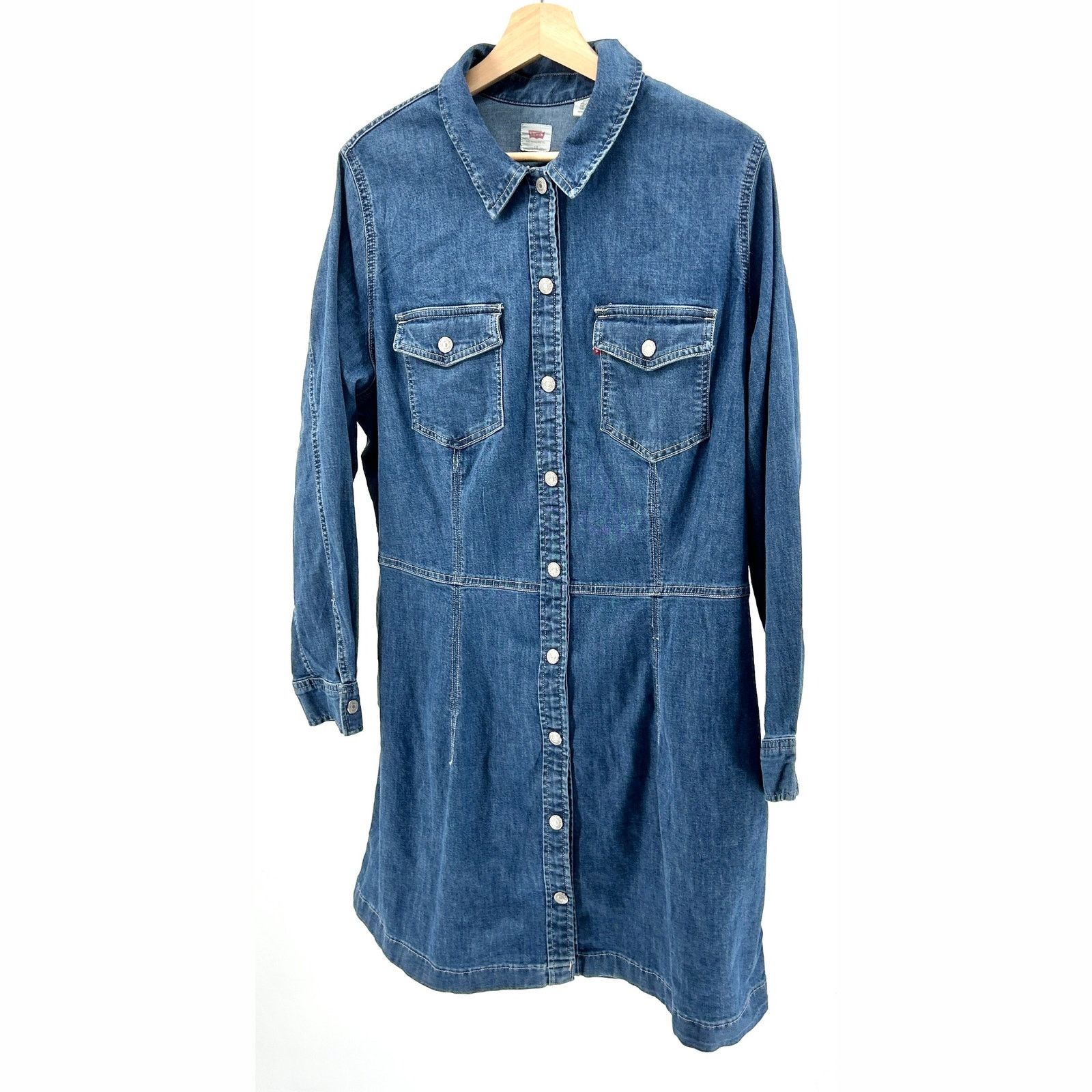 Levi's Blue Denim Chambray Snap Button Long Sleeve Shirtdress Size XXL / US 16-18 / IT 52-54 - 1 Thumbnail