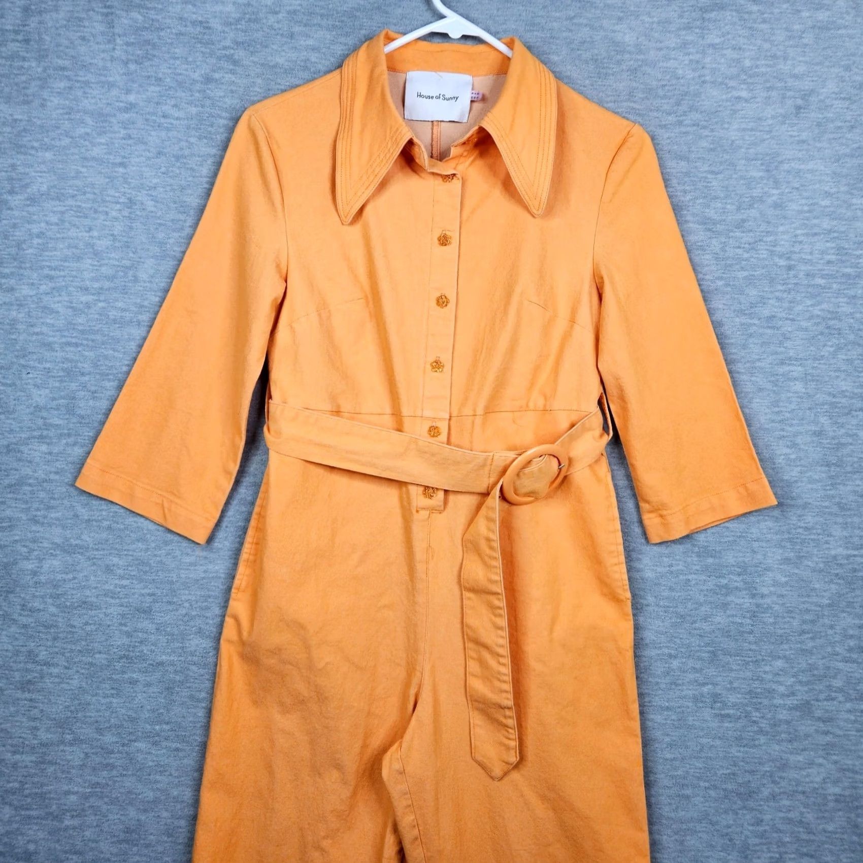 House of Sunny House Of Sunny Orange Belted Button Up Jumpsuit With Collar 3/4 Sleeves Size 4 Size 27" / US 4 / IT 40 - 6 Thumbnail