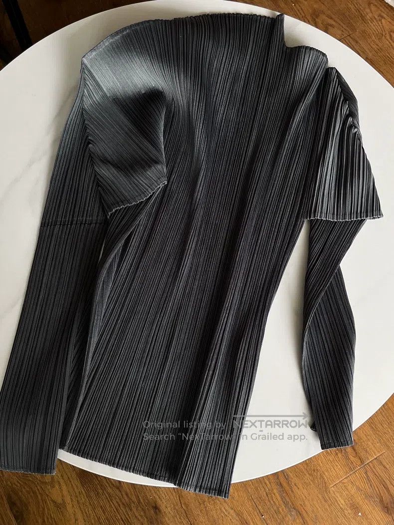 Issey Miyake Issey Miyake Dark Gray Ruffled Long Sleeve Top Size L / US 10 / IT 46 - 7 Thumbnail