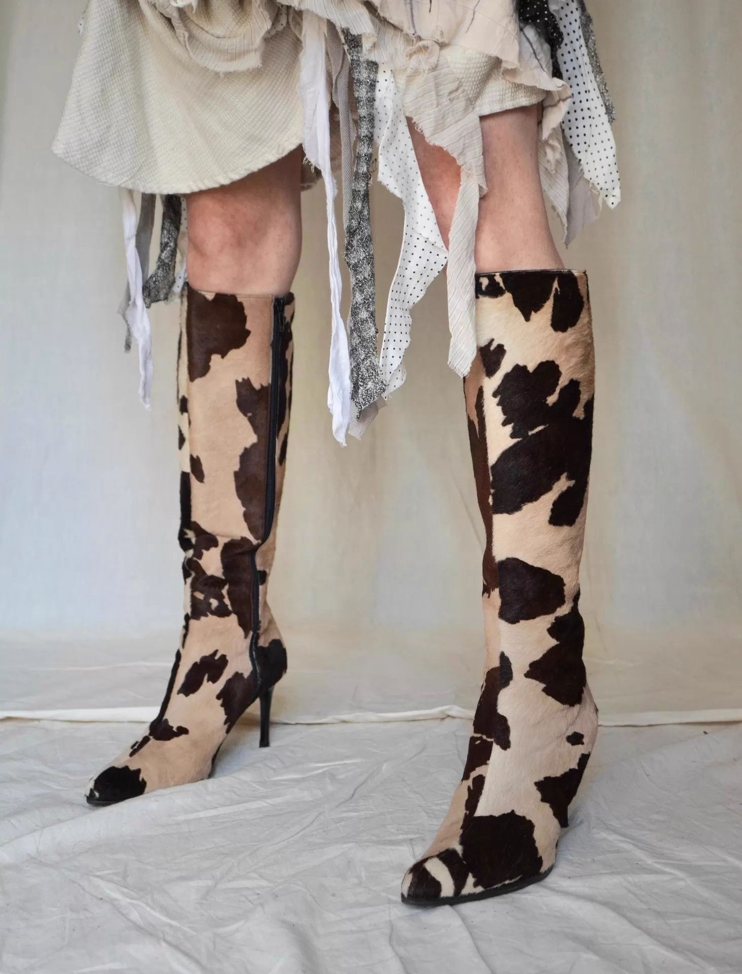 Yves Saint Laurent YSL 1990s Cow Print Fur High Heel Boots Size US 6.5 / IT 36.5 - 2 Thumbnail