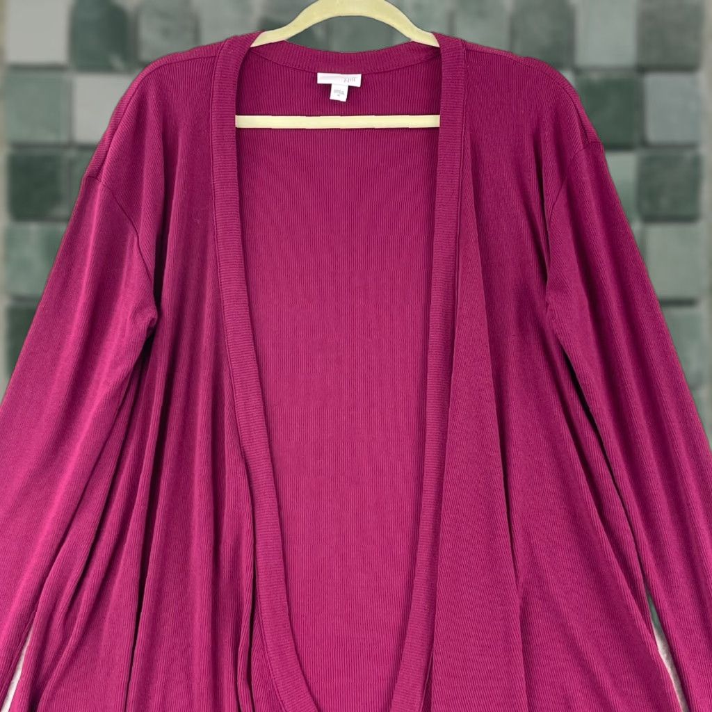 J. Jill J. Jill Cardigan Womens Medium Maroon Ribbed Long Sleeve Open Draped Front Knit Size M / US 6-8 / IT 42-44 - 1 Thumbnail