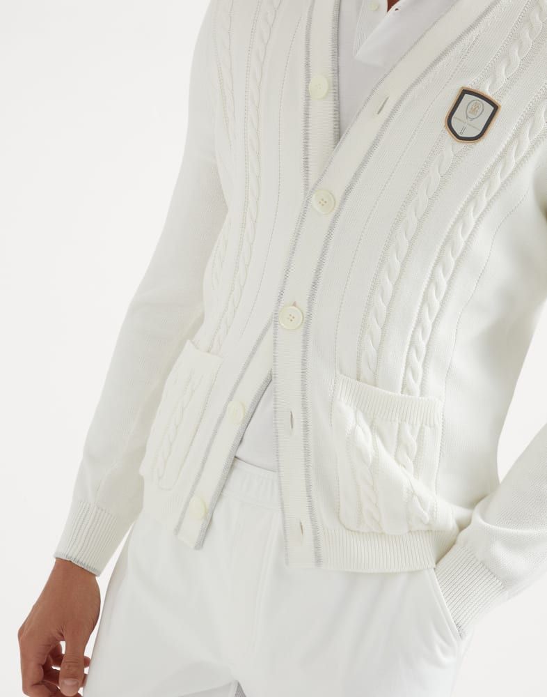 Brunello Cucinelli o1w1db10825 Cotton Cable-Knit Cardigan in White Size US M / EU 48-50 / 2 - 4 Thumbnail