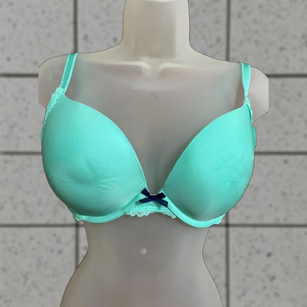 Victoria's Secret VICTORIA'S SECRET DREAM ANGELS PUSH UP Bra Teal 34DD Blue Lace 34DD Womens Underwired Padded Adjustable Back Closure Full Coverage Rhinestone Size ONE SIZE - 1 Thumbnail
