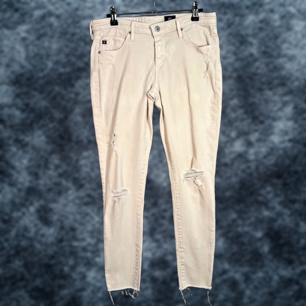 Vintage AG Adriano Goldschmied Beige Distressed Skinny Jeans 28R Cotton Blend Denim Jeans Women Distressed Beige 28R AG Adriano Goldschmied Womens Jeans 90s? Size 28" / US 6 / IT 42 - 1 Thumbnail