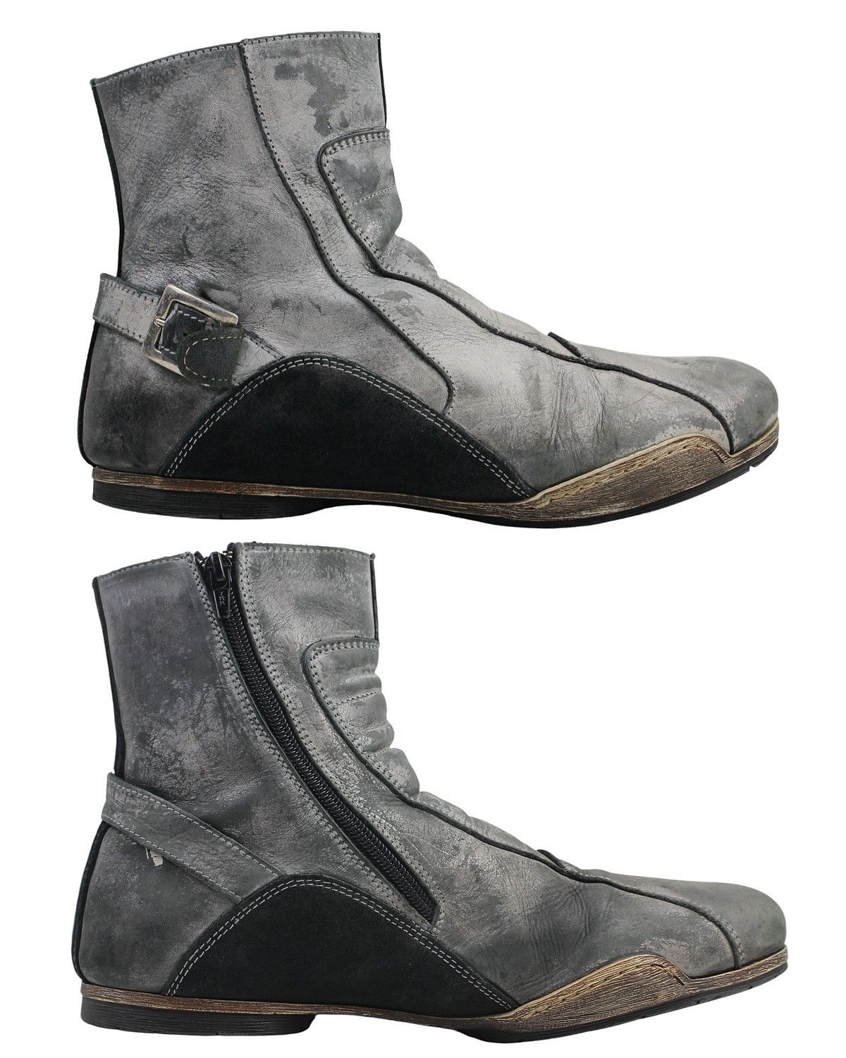 Japanese Brand 2000S ALDO DISTRESSED GRAY & GREEN LEATHER ANKLE BOOTS Size US 10 / EU 43 - 1 Thumbnail