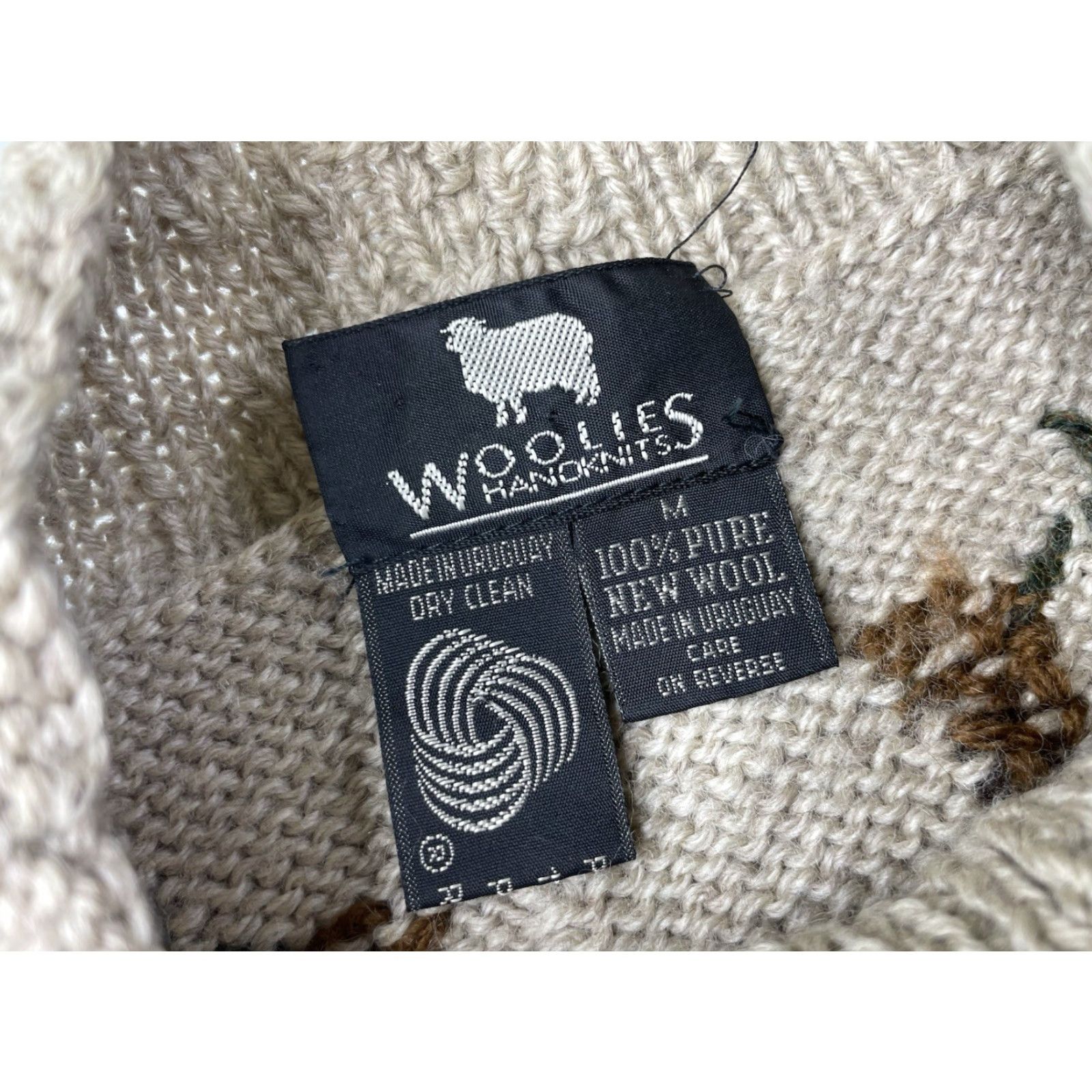 Vintage VINTAGE Woolies Handknits Wool Beig e Fall Leaves Sweater Cardigan M 1990s Thanksgiving Look Mens Women? Size M / US 6-8 / IT 42-44 - 2 Thumbnail