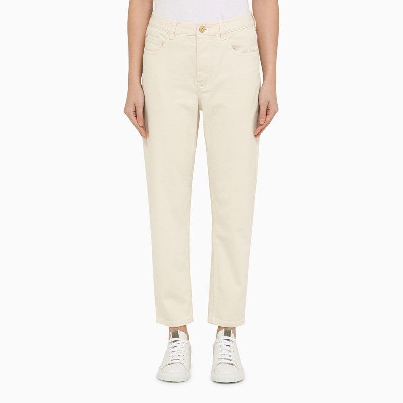 image of Brunello Cucinelli Regular Ecru Cotton Trousers in Beige, Women's (Size 26)
