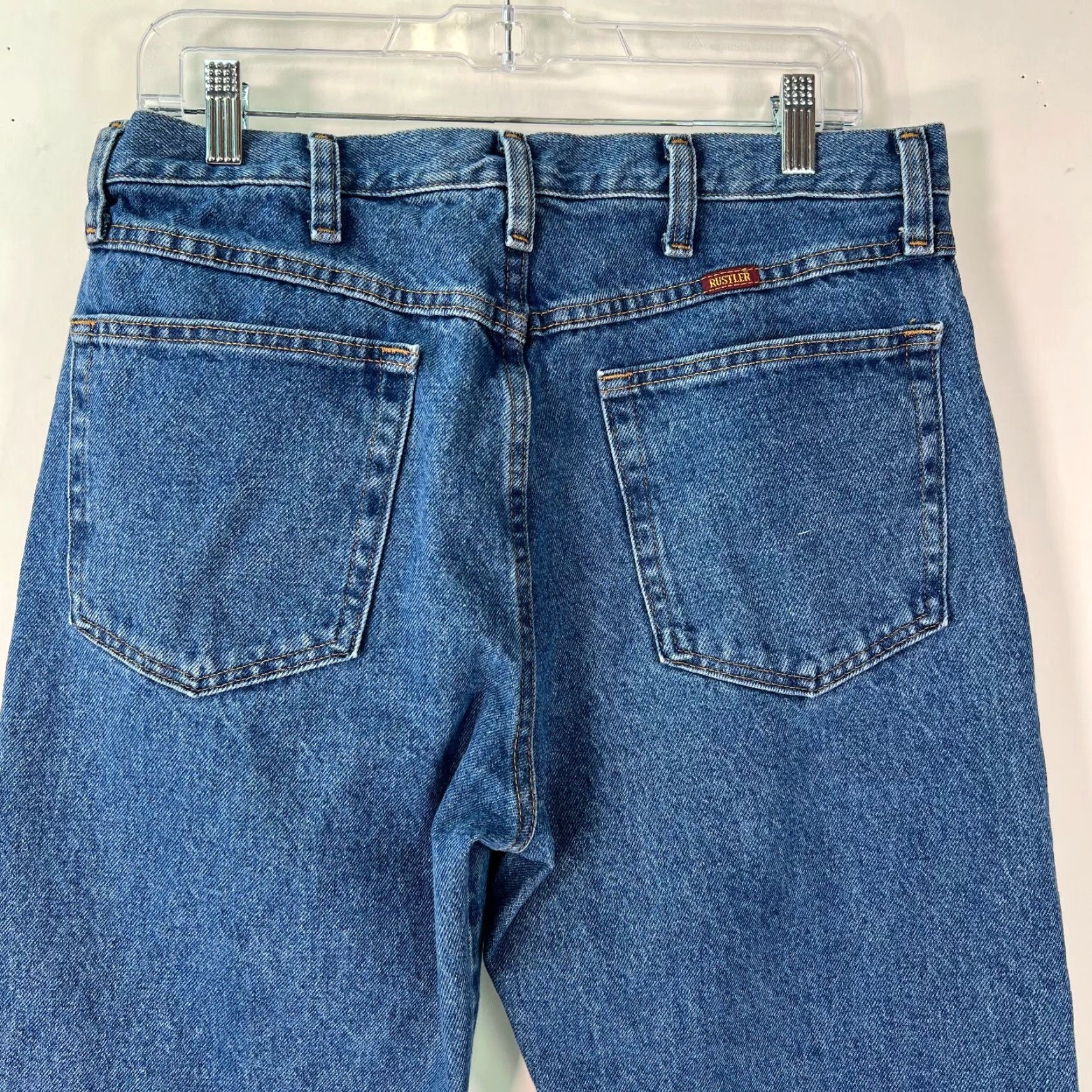 Denime RUSTLER Jeans Men 34X29 Blue Denim Regular Straight 100% Cotton Belt Loops Pockets Mens Size US 34 / EU 50 - 4 Thumbnail
