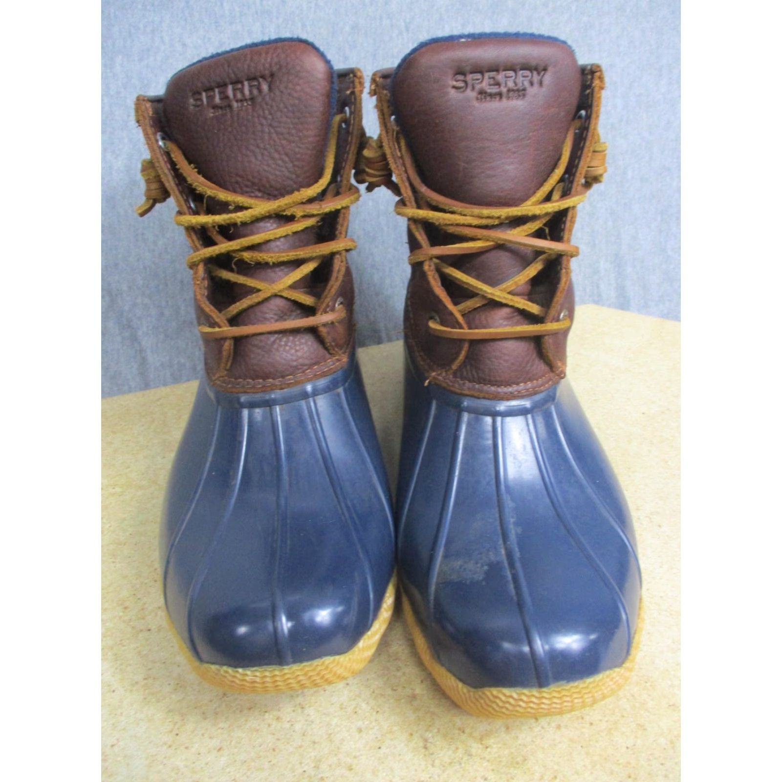 Sperry Sperry Saltwater Boots Womens Size 10 Navy Brown Leather Waterproof Side Zip Duck Rain Boot STS91175 Size US 10 / IT 40 - 2 Thumbnail