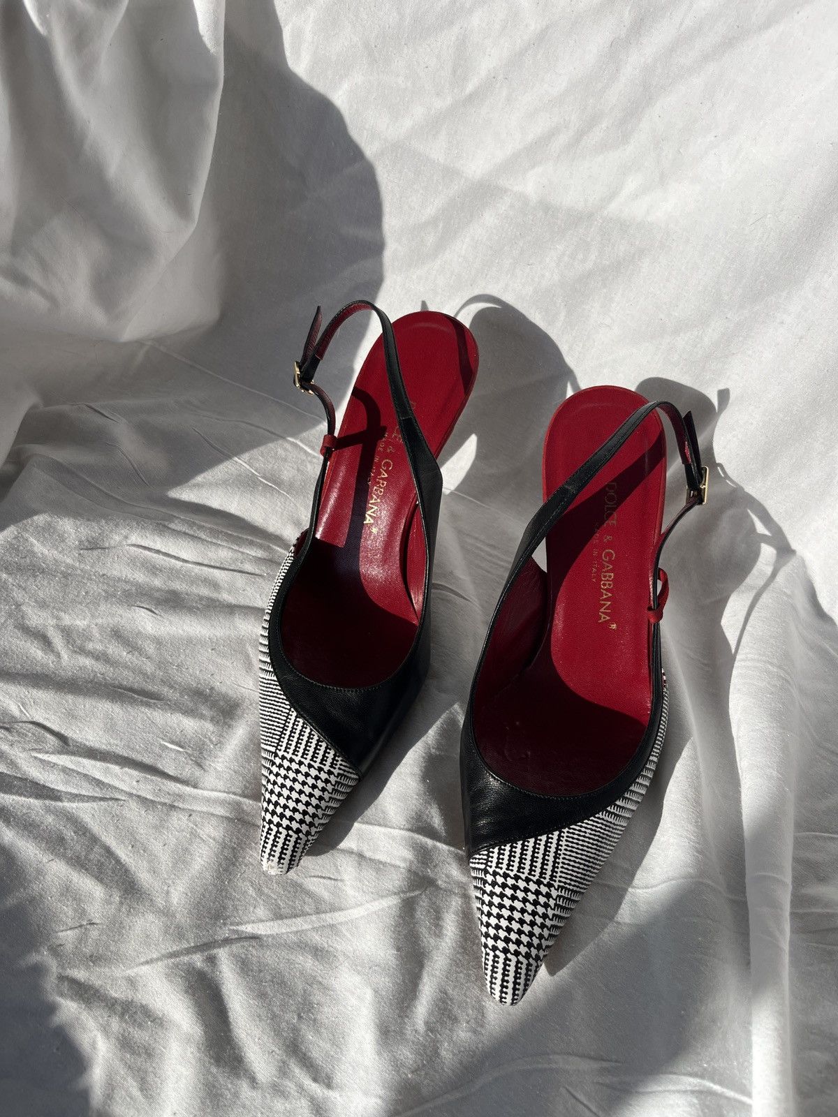 Dolce & Gabbana × Vintage Sling Back Heels Black and Houndstooth Size US 6 / IT 36 - 3 Thumbnail