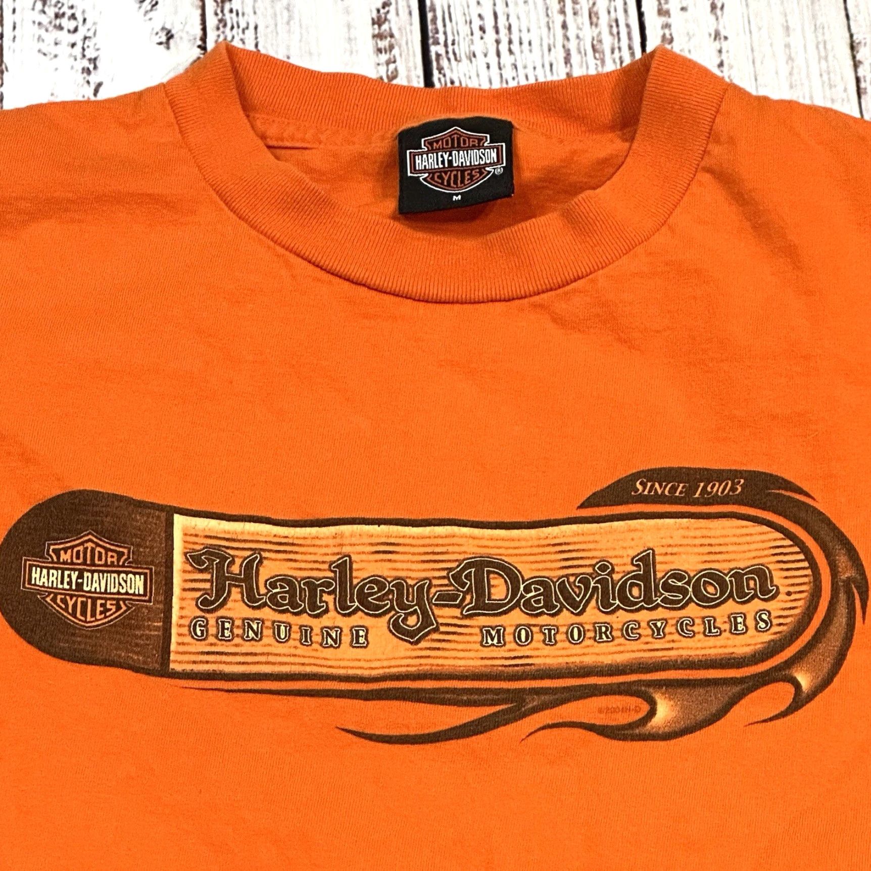Harley Davidson VINTAGE Harley-Davidson American Legend Tee Port of Huron Michigan Graphic Men’s Medium Orange USA MADE Shirt Size US M / EU 48-50 / 2 - 4 Thumbnail