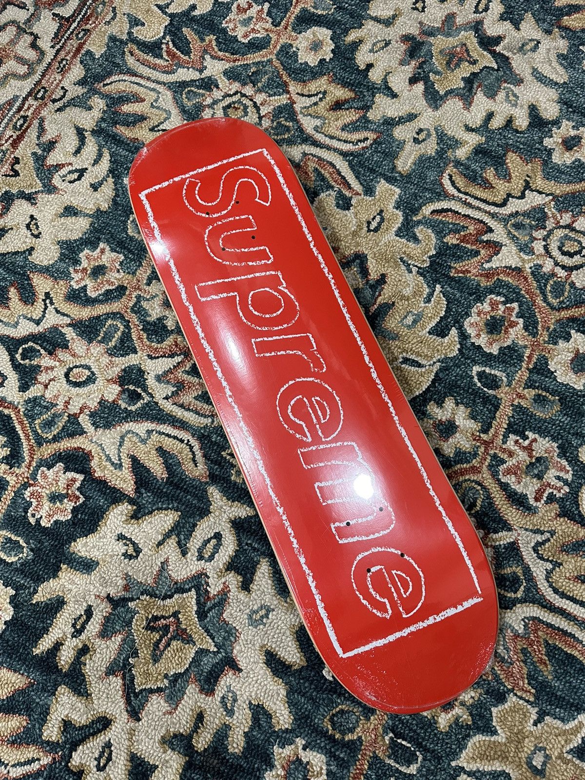 image of Kaws Chalk Logo Skateboard Deck in Red, Men's