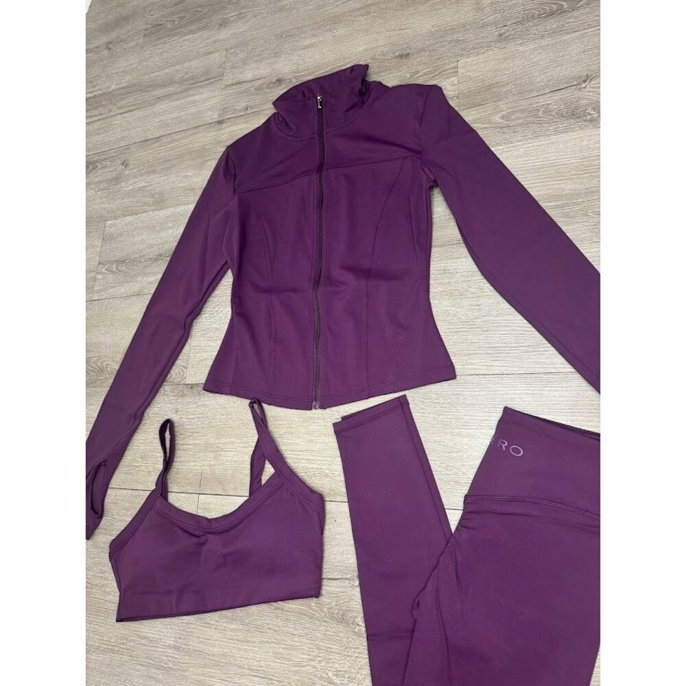 Other Plum Purple 3 Pcs Matching Athleisure Set Jacket Leggings S Size 27" / US 4 / IT 40 - 2 Thumbnail