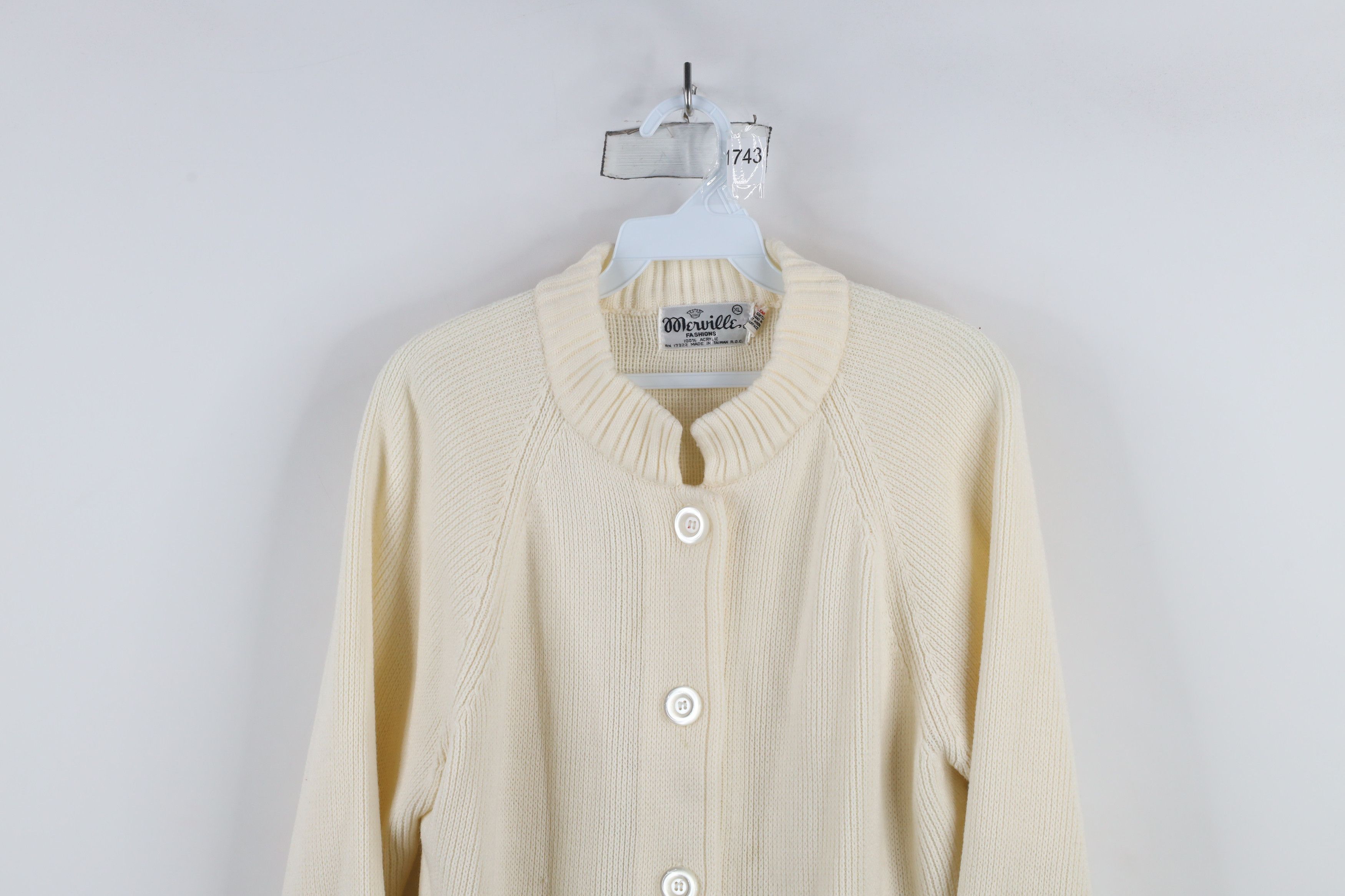 Vintage Vintage 60s 70s Streetwear Knit Cardigan Sweater Cream Size XL / US 12-14 / IT 48-50 - 2 Thumbnail