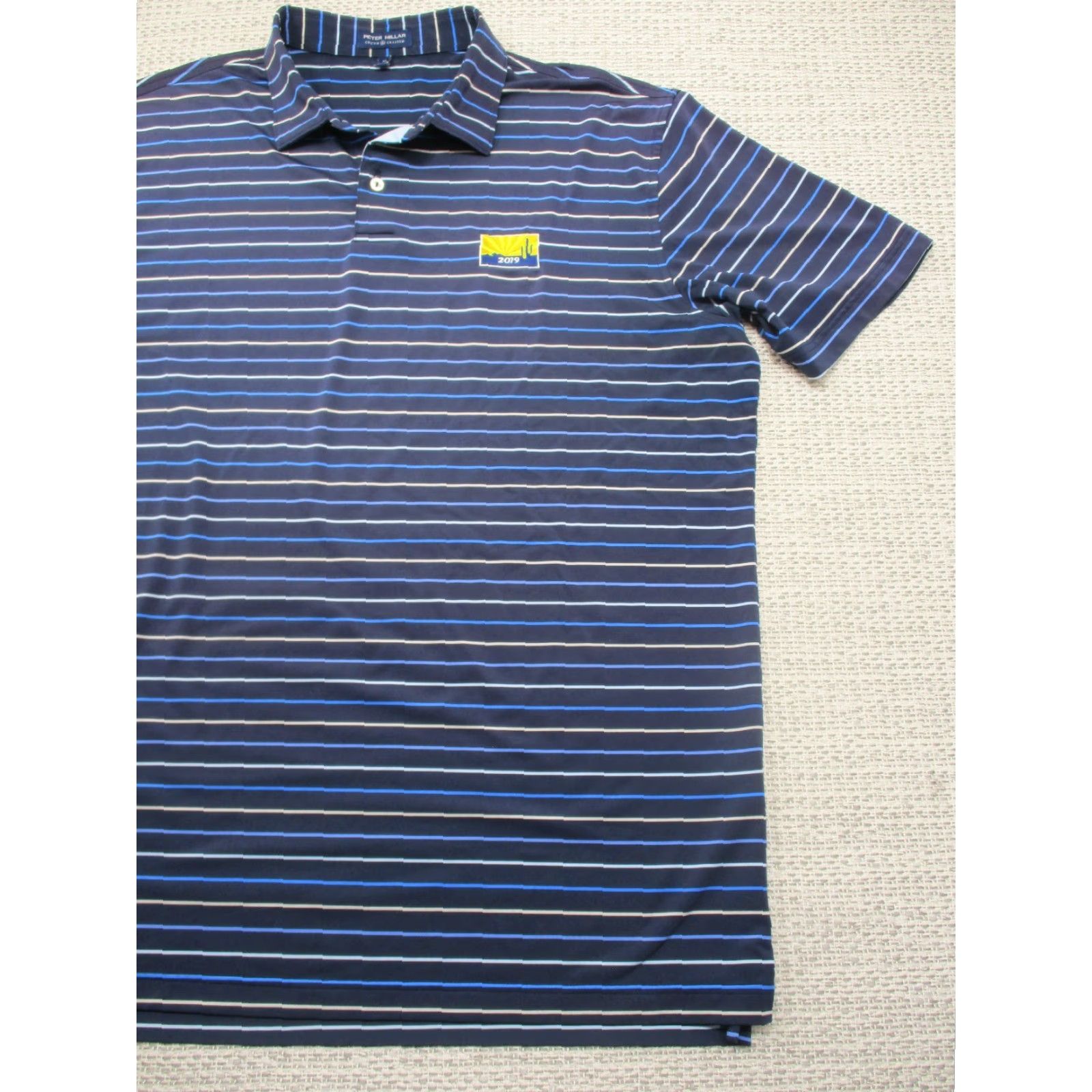 Peter Millar Peter Millar Crown Crafted Polo Golf Shirt XL 2019 Scottsdale Arizona Logo Blue Striped Short Sleeve Men's Regular Polo Golf Shirt Size US XL / EU 56 / 4 - 3 Thumbnail
