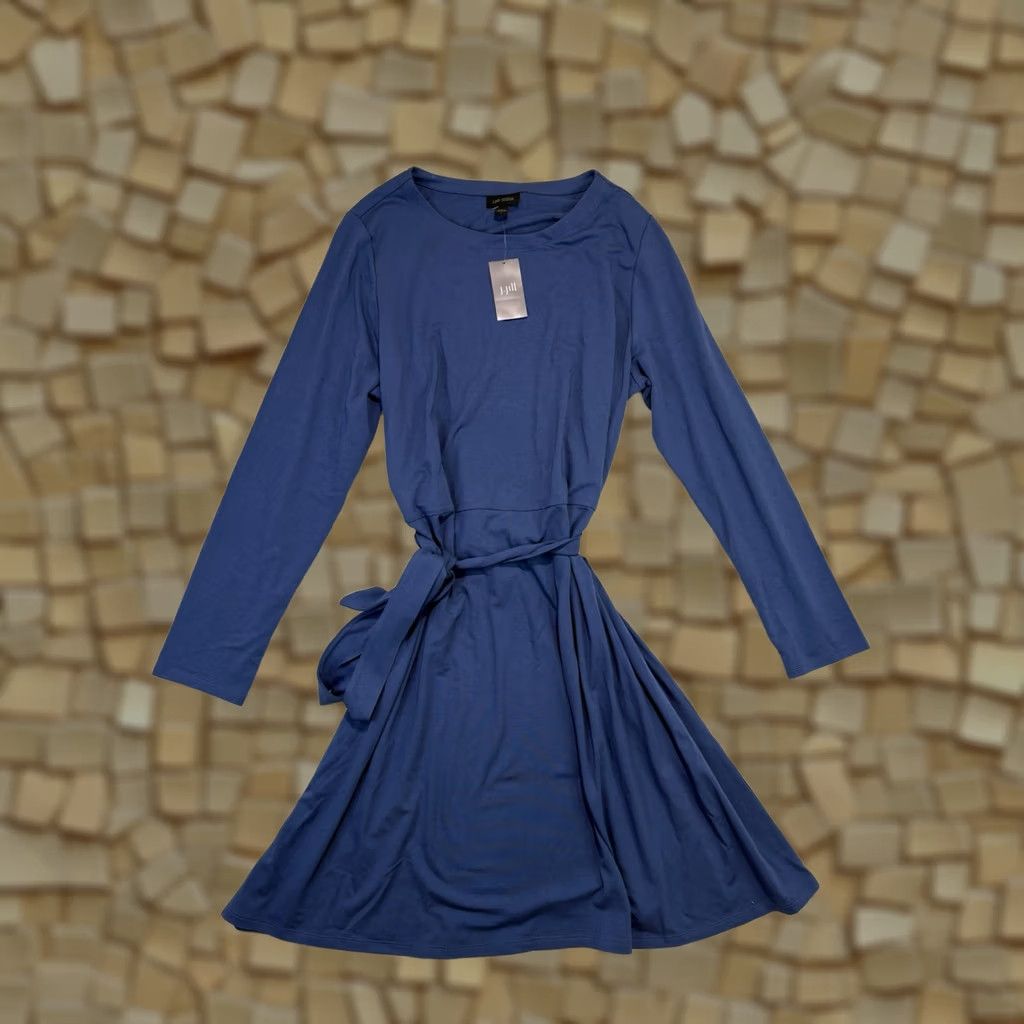 J. Jill J. Jill NWT Wearever Collection Twilight Blue Belted Tie Waist Dress L Knit Jersey Long Sleeve A-Line Solid Dress Size L / US 10 / IT 46 - 1 Thumbnail