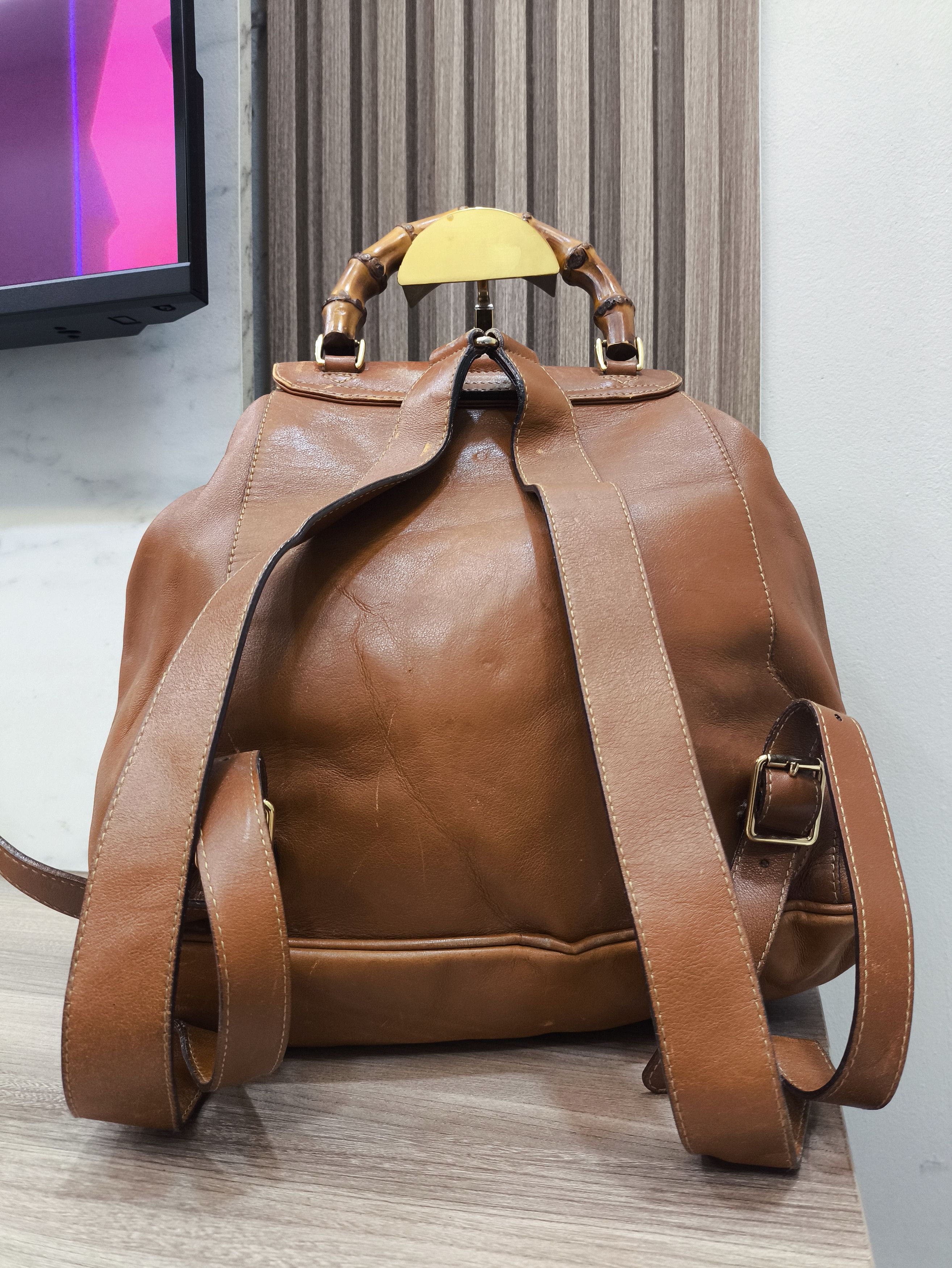 Gucci Gucci Brown Leather Bamboo Backpack Size ONE SIZE - 4 Thumbnail