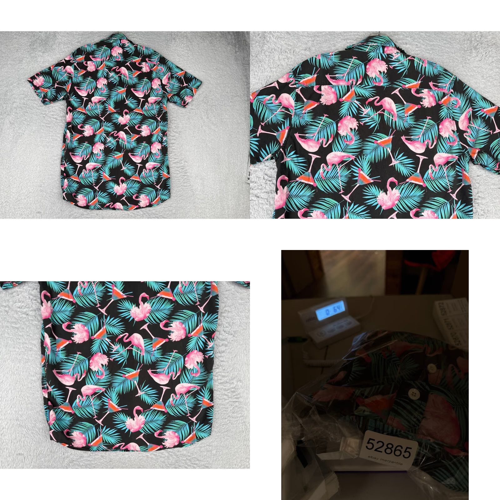 Vintage Tipsy Elves Shirt Men Adult Large Black Floral Flamingo AOP Hawaiian Cotton Blend Button-Up Short Sleeve Size US L / EU 52-54 / 3 - 9 Thumbnail