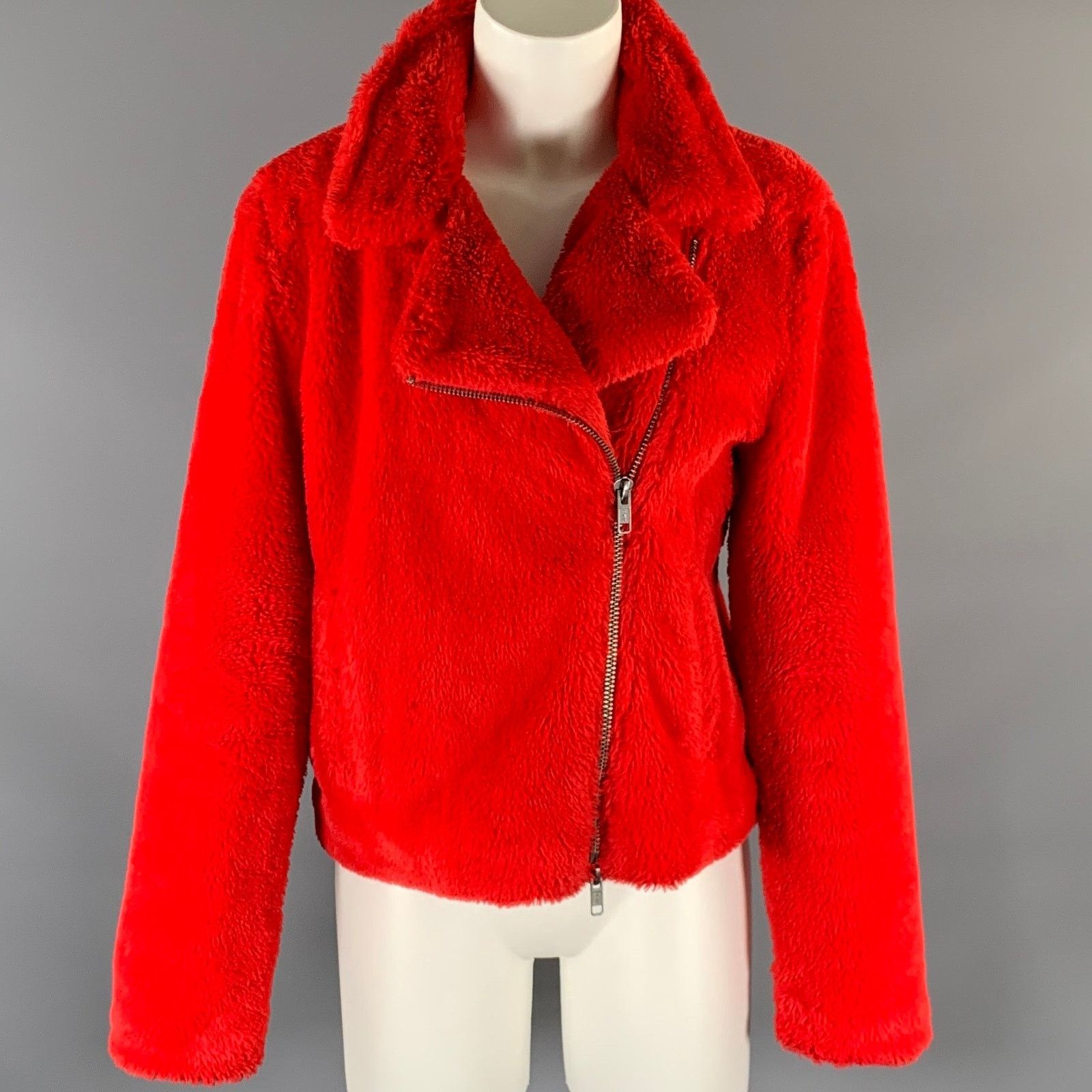 Rebecca Minkoff REBECCA MINKOFF Size M Red Polyester Textured Biker Jacket Size M / US 6-8 / IT 42-44 - 1 Thumbnail