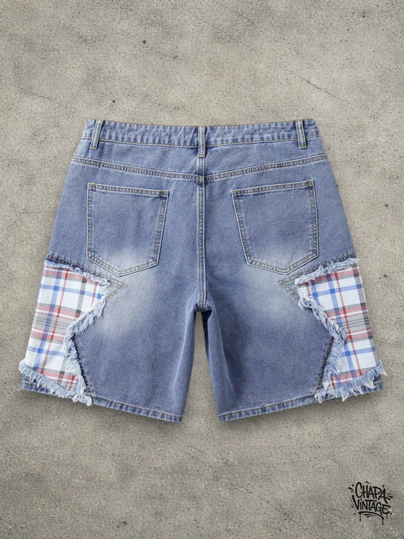 Vintage Baby blue patchwork shorts Size US 32 / EU 48 - 2 Thumbnail