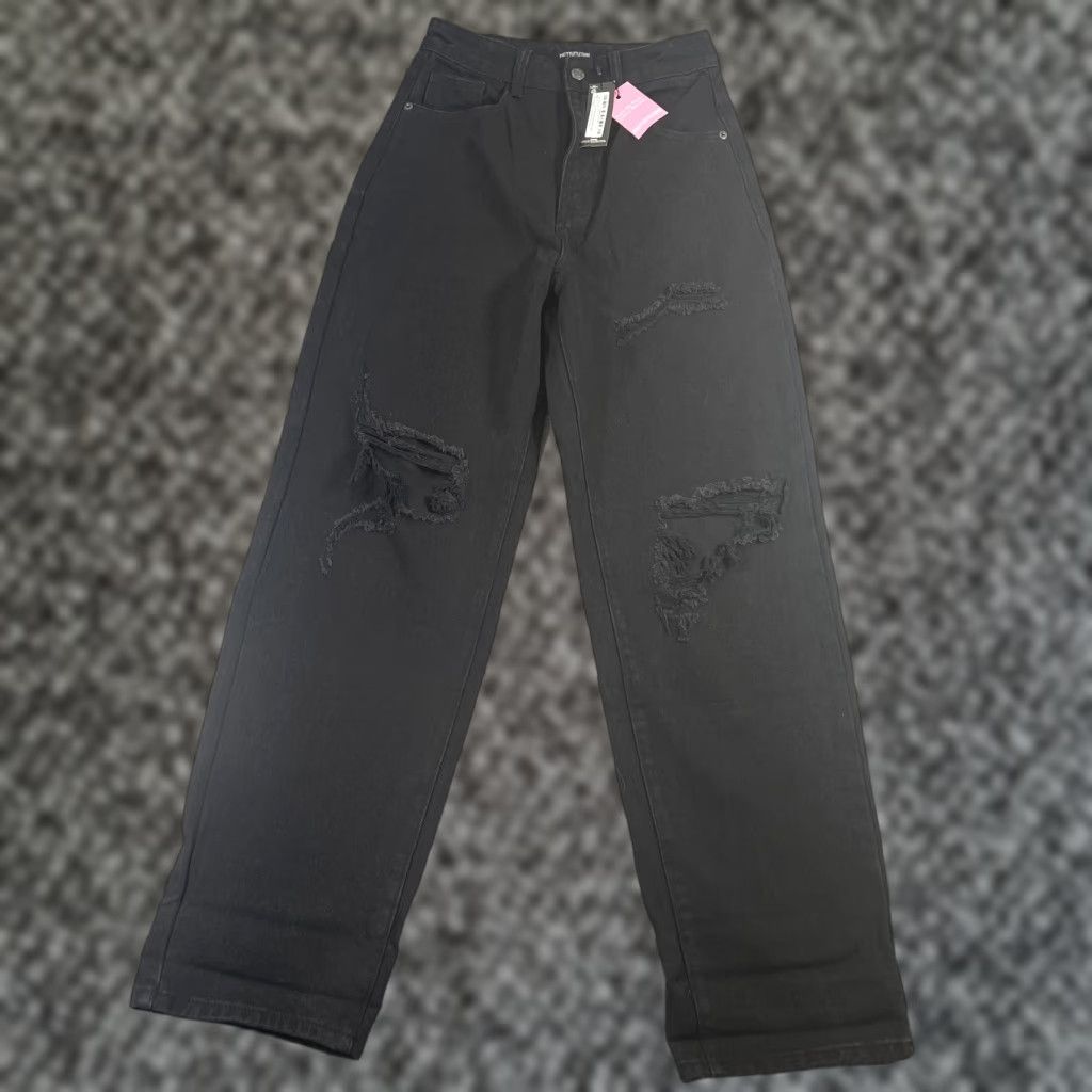 PrettyLittleThing PRETTY LITTLE THING Plus Jeans Womens 0 Black Distressed Wide Leg Pants Size 25" / US 0 / IT 36 - 1 Thumbnail