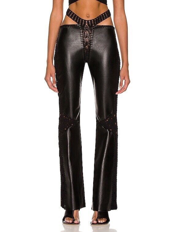 Dion Lee BLACK LEATHER & CROCHET PANTS SIZE: XXS Size 24" / US 00 / IT 34 - 1 Thumbnail