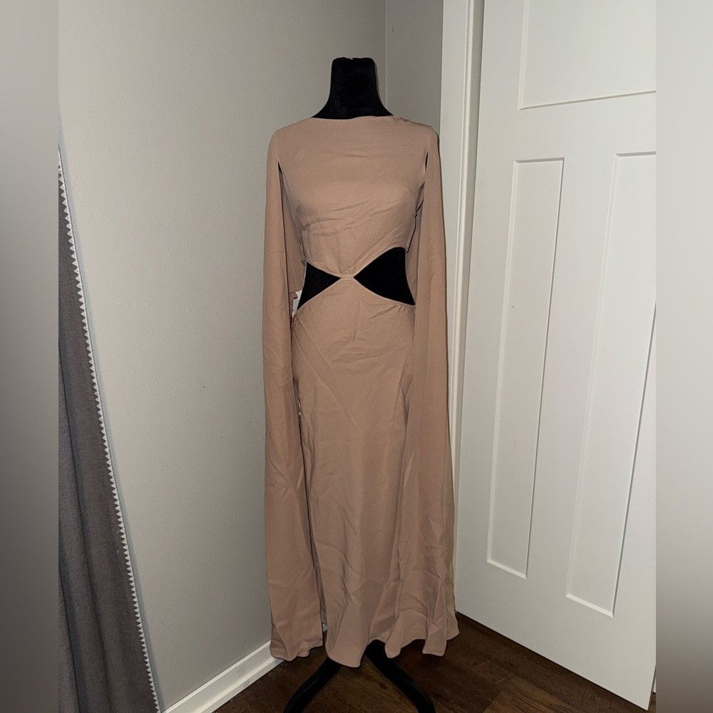 Valentino New | Valentino CAPE-EFFECT CUTOUT SILK MIDI DRESS IN BEIGE Size M / US 6-8 / IT 42-44 - 9 Thumbnail