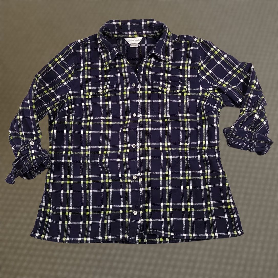 Vintage Christopher & Banks Shirt Women's Large Button Up Roll Tab Sleeve Textured Cinch Women's Size L / US 10 / IT 46 - 1 Thumbnail