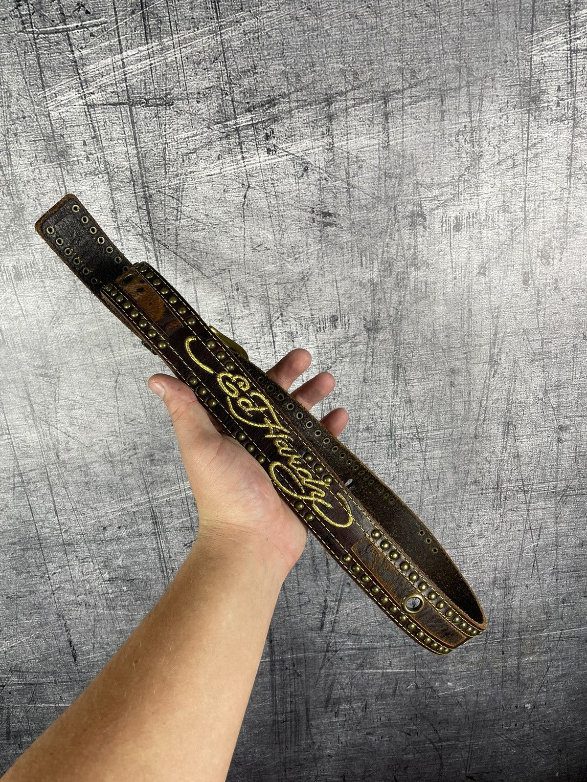 Ed Hardy Ed Hardy Vintage Hand Made Leather Studded Belt Size ONE SIZE - 2 Thumbnail