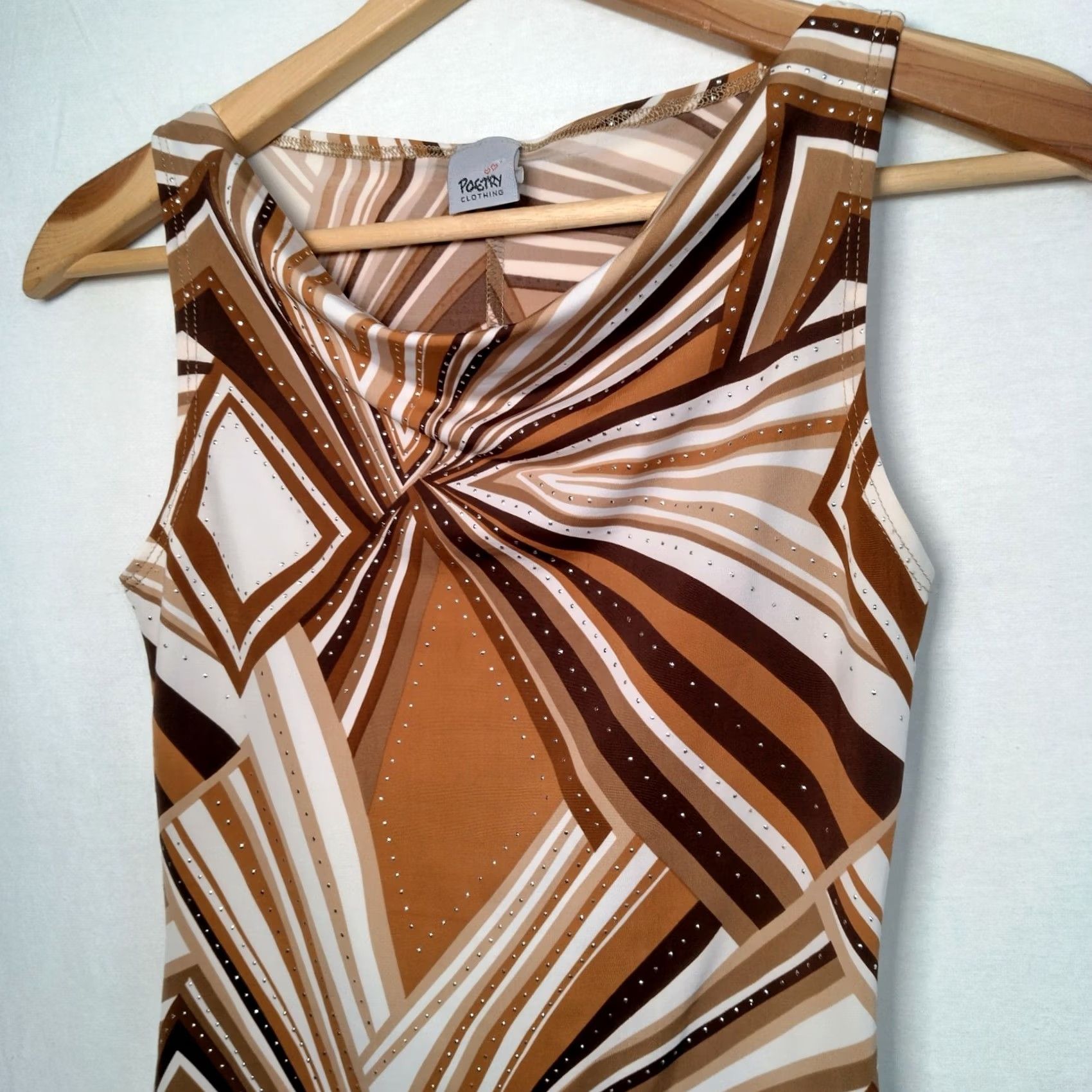 Vintage VINTAGE Poetry Clothing Geometric Sleeveless Top Cowl Neck Stretch Brown S Small Womens Juniors Y2K 90s Fall Spring Summer USA Made Size S / US 4 / IT 40 - 2 Thumbnail