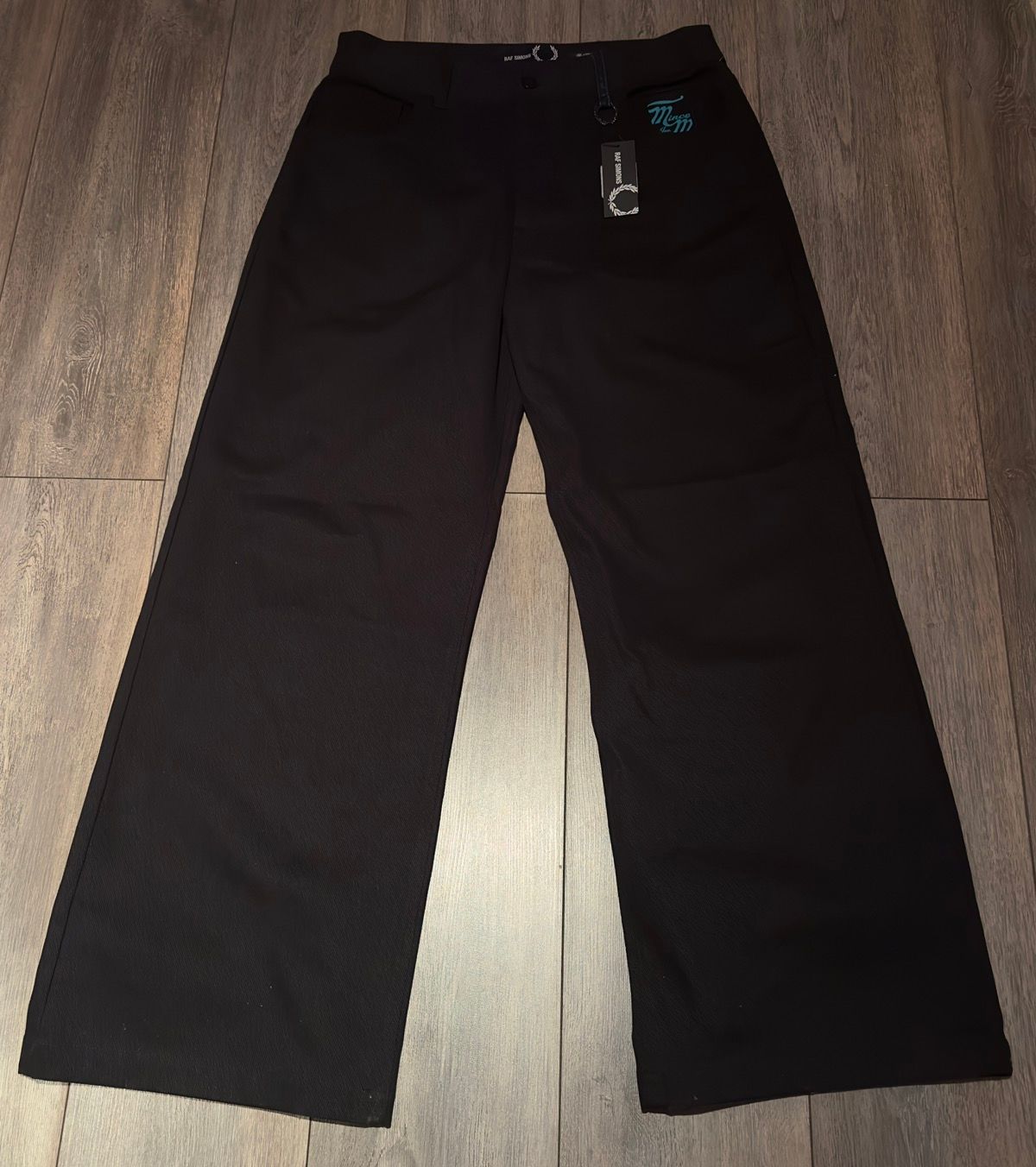 Pre-owned Raf Simons Fred Perry  Wide Black Jeans Size 34