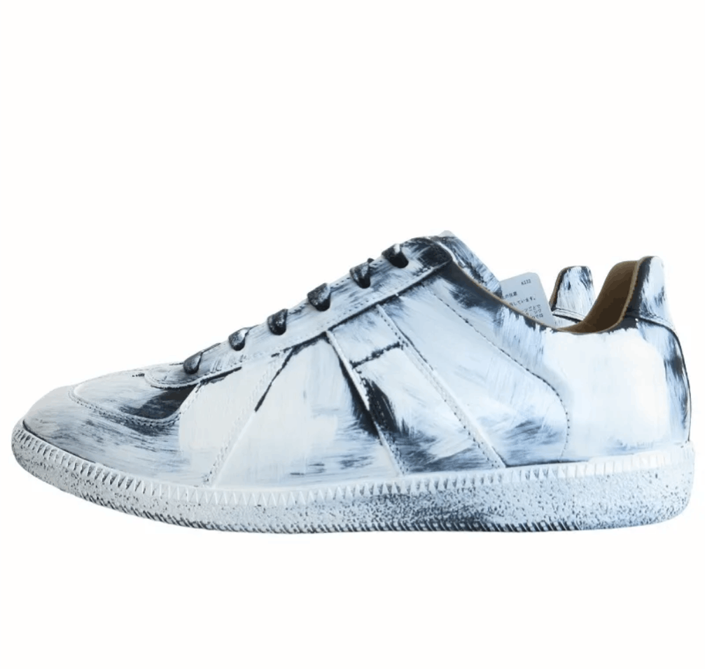 Maison Margiela Replica Low Top Leather German Trainer Paint Black White Size US 9 / EU 42 - 2 Thumbnail