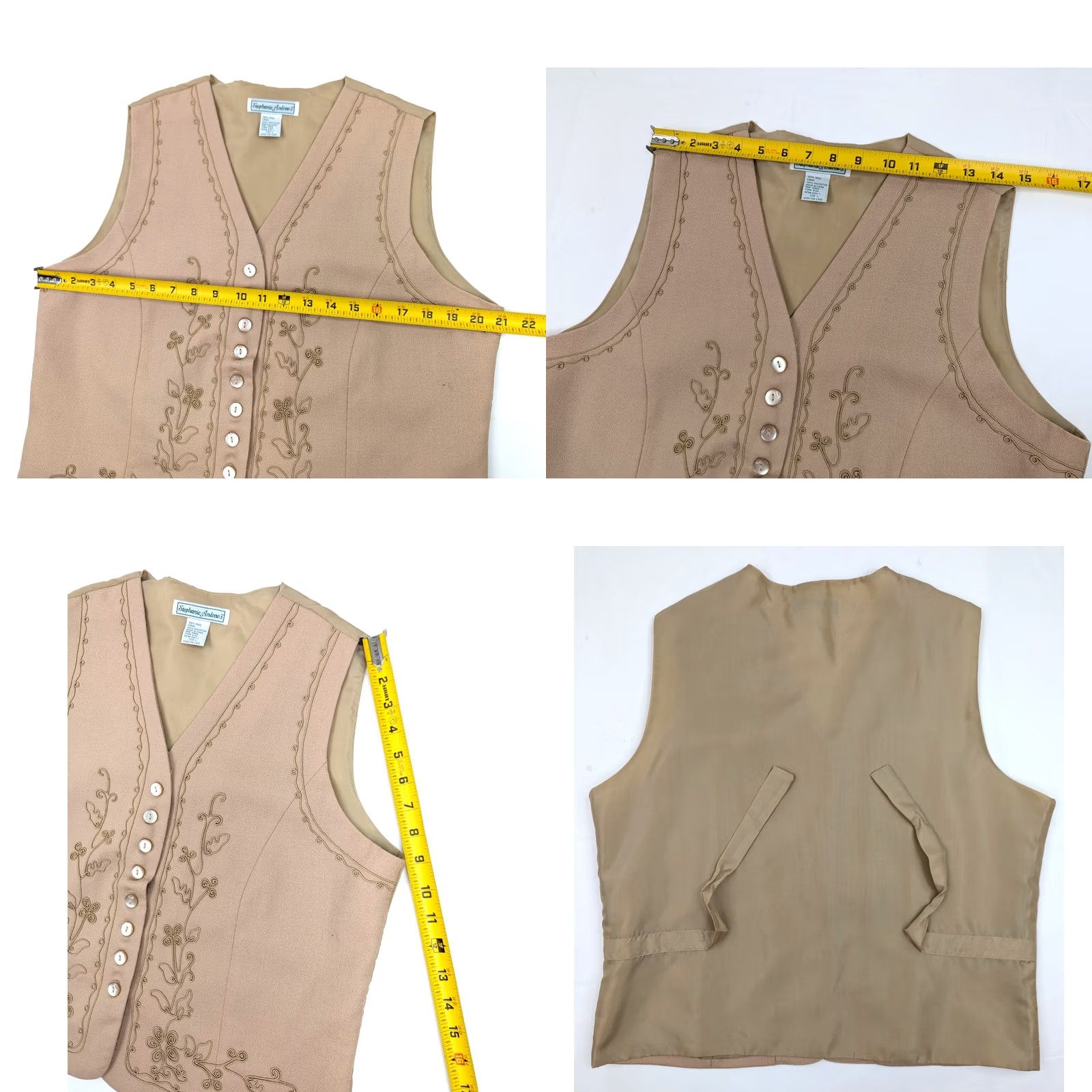 Vintage VINTAGE Stephanie Andrews Wool Soutache Embroidered Vest Lined Waistbelt Women L Vest Beige/Solid Jacket/Coat Length Short Sleeveless 100% Wool Size L / US 10 / IT 46 - 8 Thumbnail