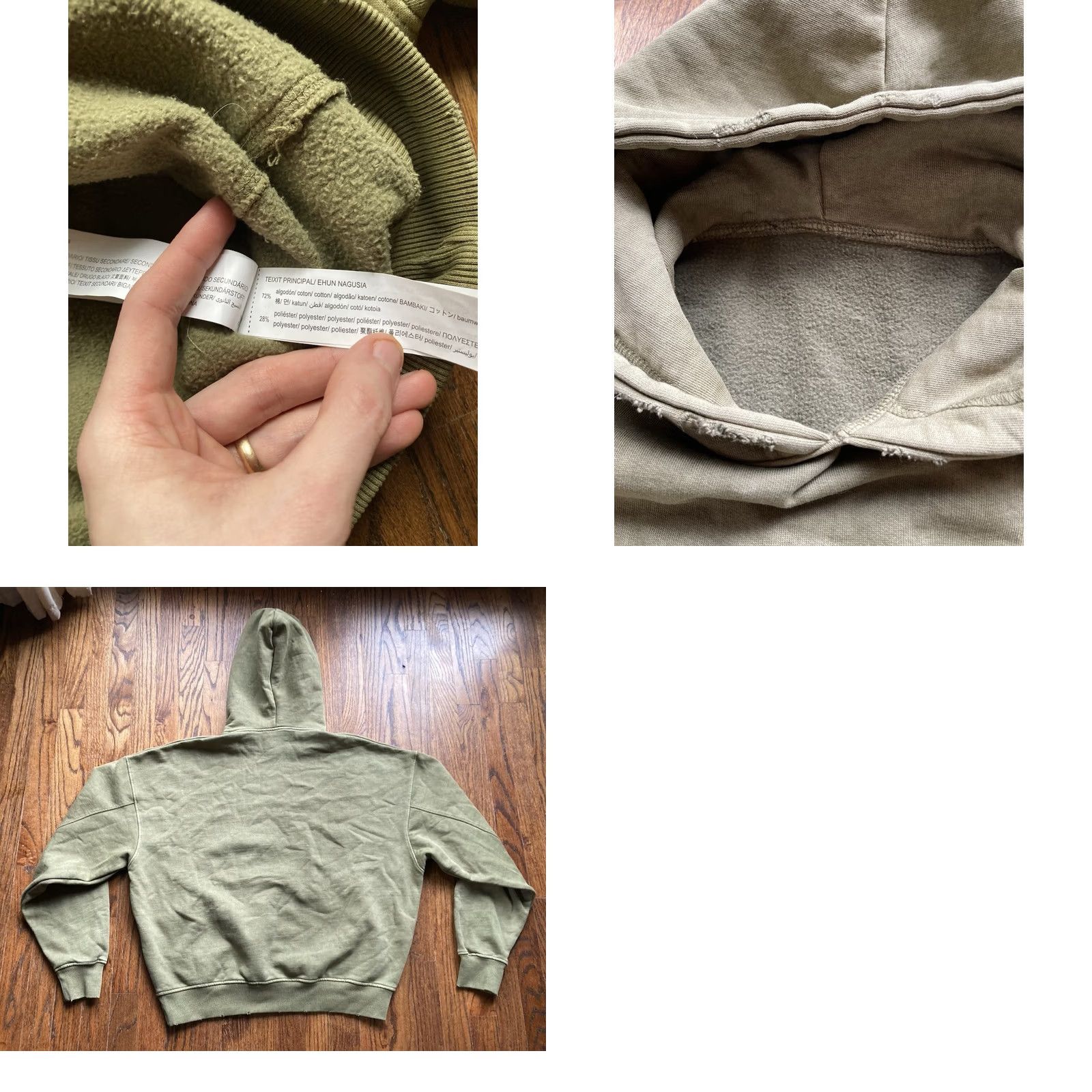 Zara ZARA Hoodie Mens Size M Oversized Olive Green Sweatshirt Boxy Distressed Hooded Pockets All Seasons Casual Pullover Size US M / EU 48-50 / 2 - 8 Thumbnail