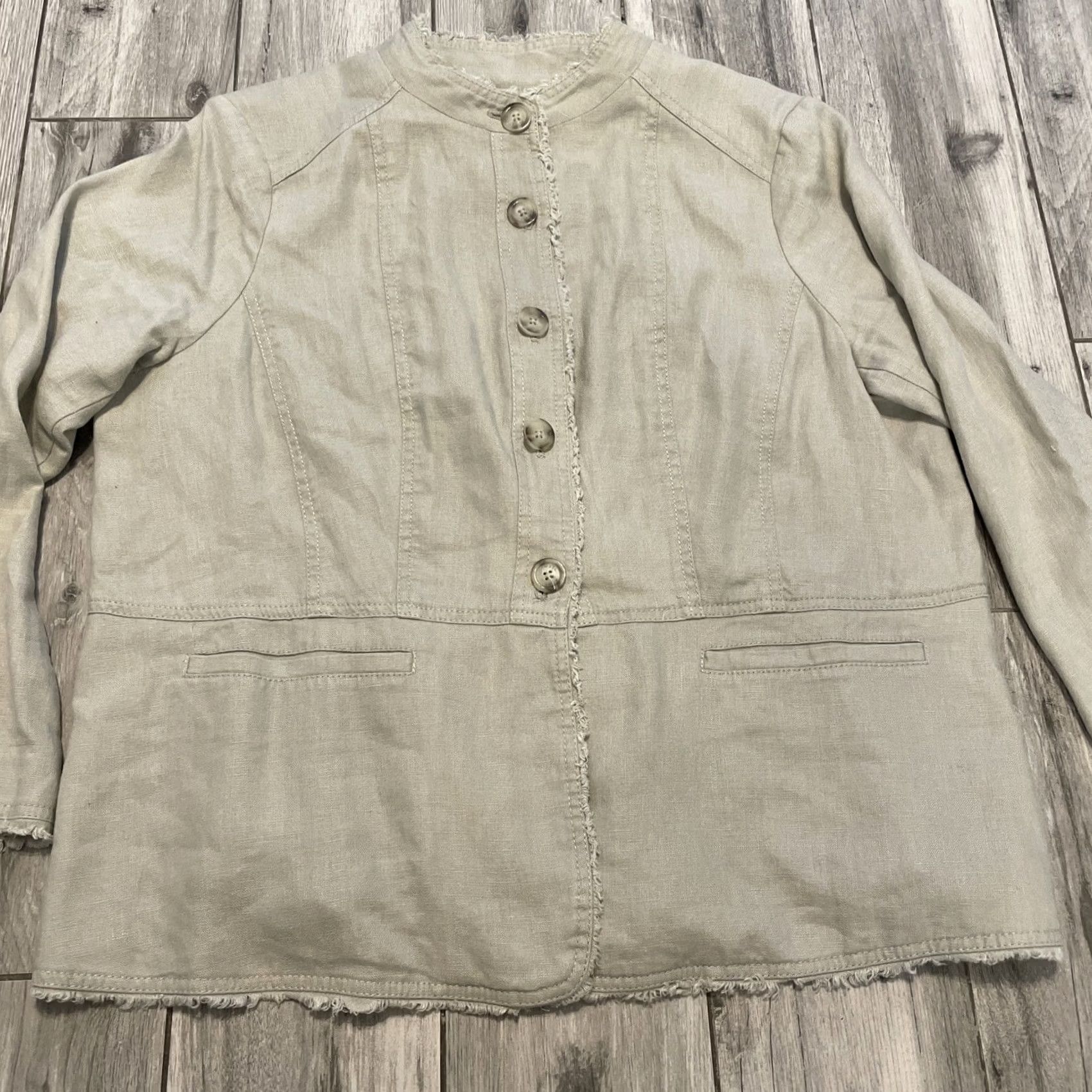 Vintage MICHAEL Michael Kors Women's Linen Button Front Blazer Jacket 16W Tan Linen Basic Jacket 16W Womens Size XXL / US 16-18 / IT 52-54 - 2 Thumbnail