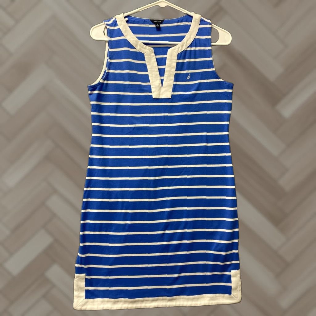 Nautica Nautica Dress Tank Dress Blue Stripe Sleeveless Mini Pullover S Women Short Dress 10436 Size S / US 4 / IT 40 - 1 Thumbnail