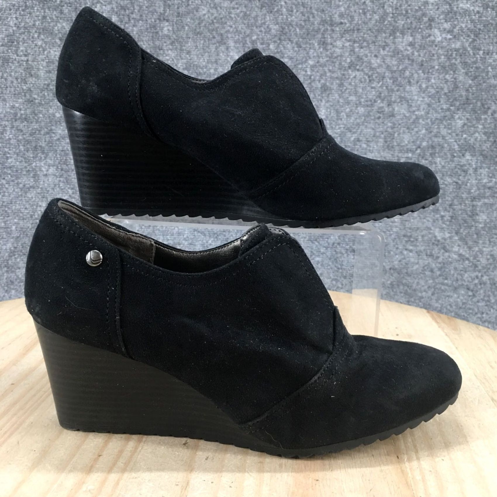 Vintage Lifestride Ankle Boots Womens 9M Black Suede Wedge Heel Casual Bootie Shoes Size US 9 / IT 39 - 2 Thumbnail