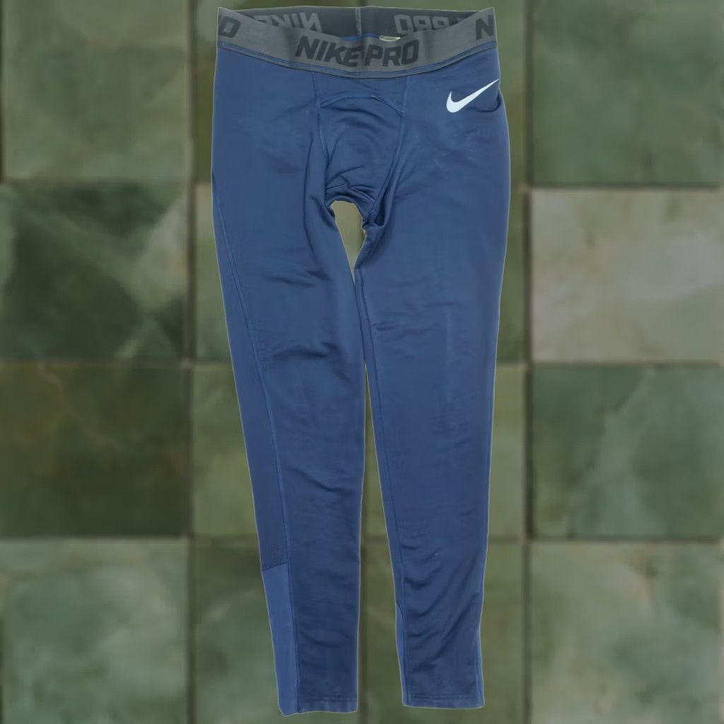 Nike Nike Pro Warm Training Tights Mens Large Blue Tapered Stretch Fleece Compression Size US L / EU 52-54 / 3 - 1 Thumbnail
