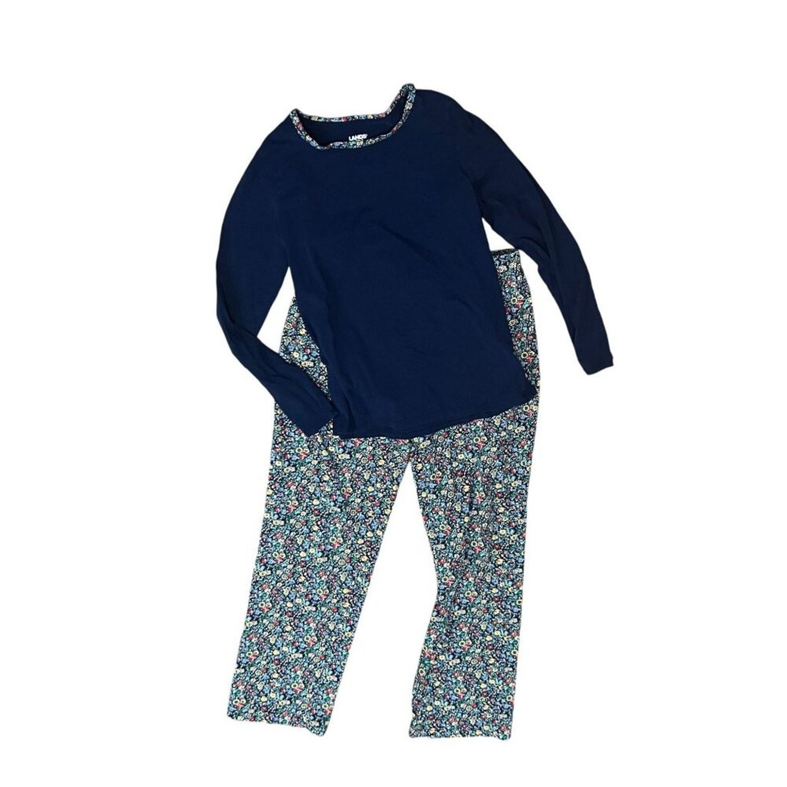 Lands' End Lands' End Knit Pajama Set Long Sleeve T-Shirt and Pants XS Size ONE SIZE - 1 Thumbnail