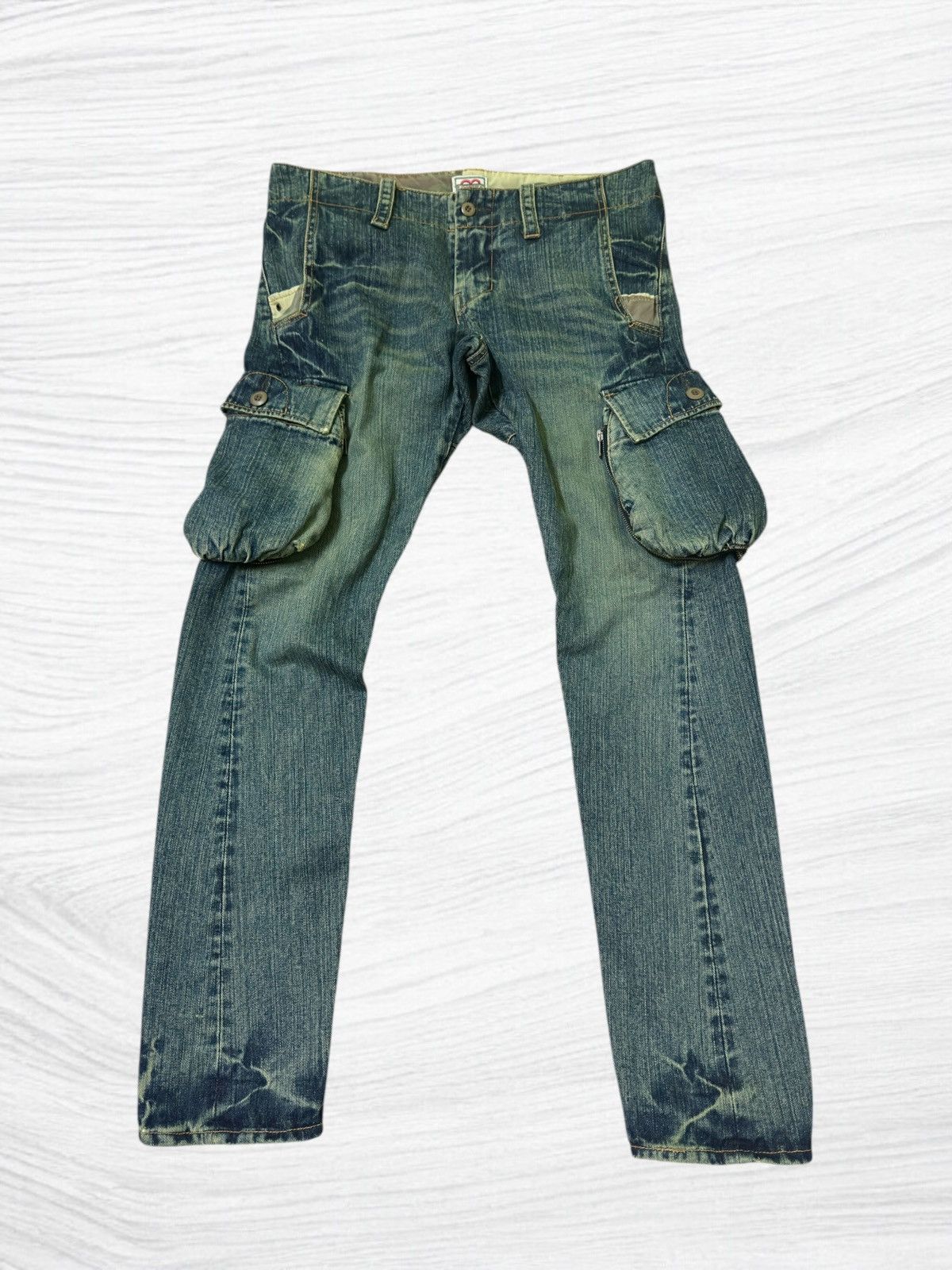 Pre-owned Hysteric Glamour X Le Grande Bleu L G B Tettsup Utility 3d Pocket Distressed Cargo Low Rise Pants In Blue