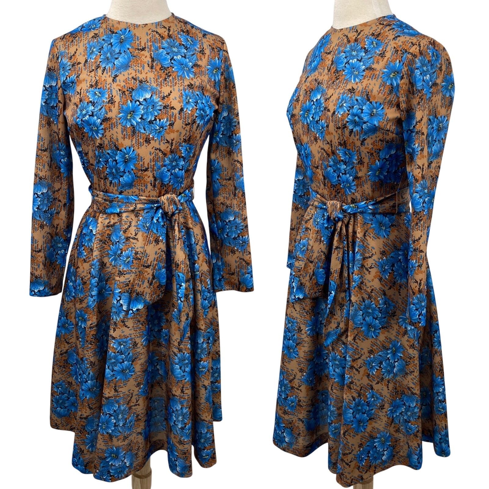 Vintage Vintage 60s Floral Fit & Flare Dress Tie Belt Long Sleeve Size M / US 6-8 / IT 42-44 - 1 Thumbnail