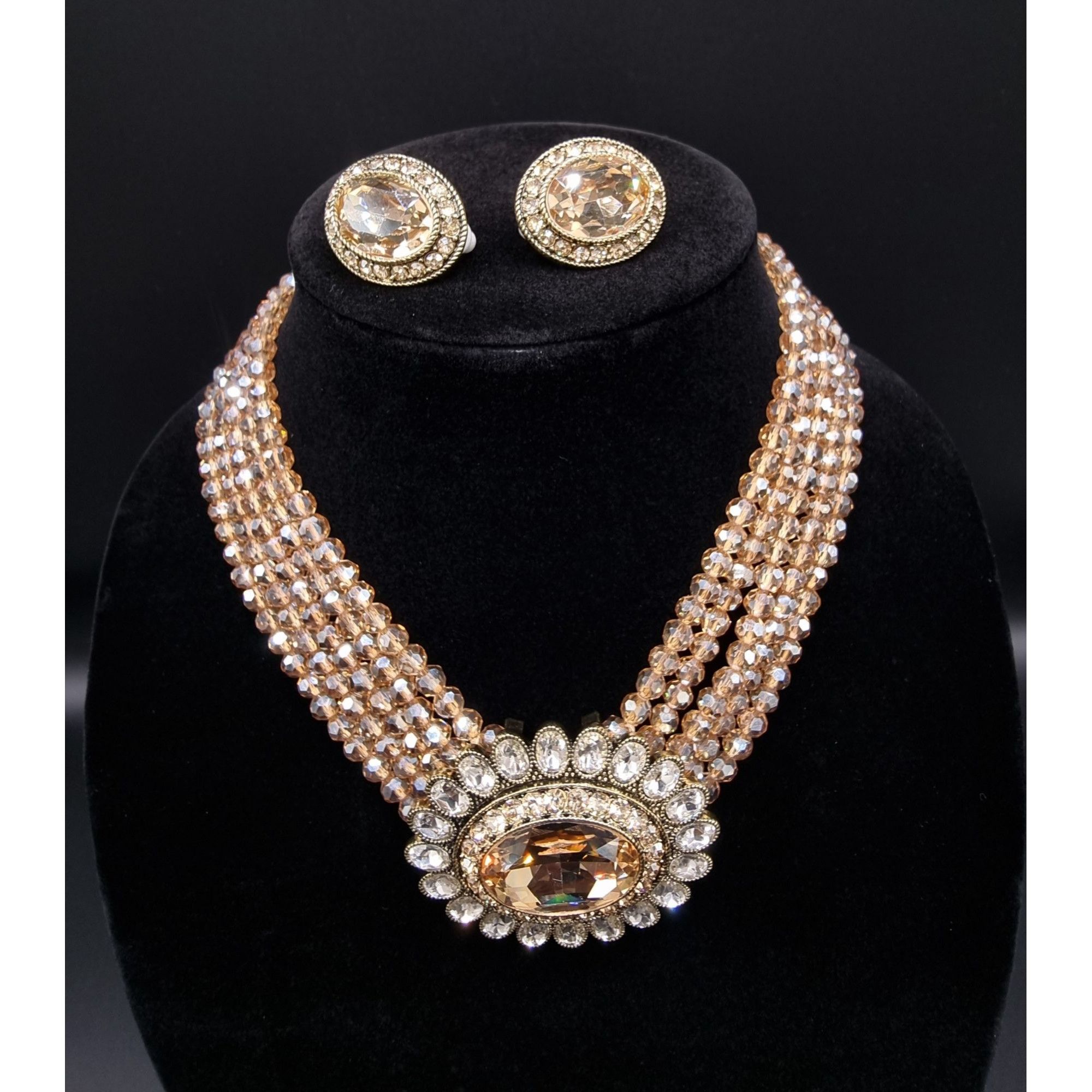 Vintage Heidi Daus Multi-Strand Crystal Necklace & Matching Oval Ear Size ONE SIZE - 2 Thumbnail
