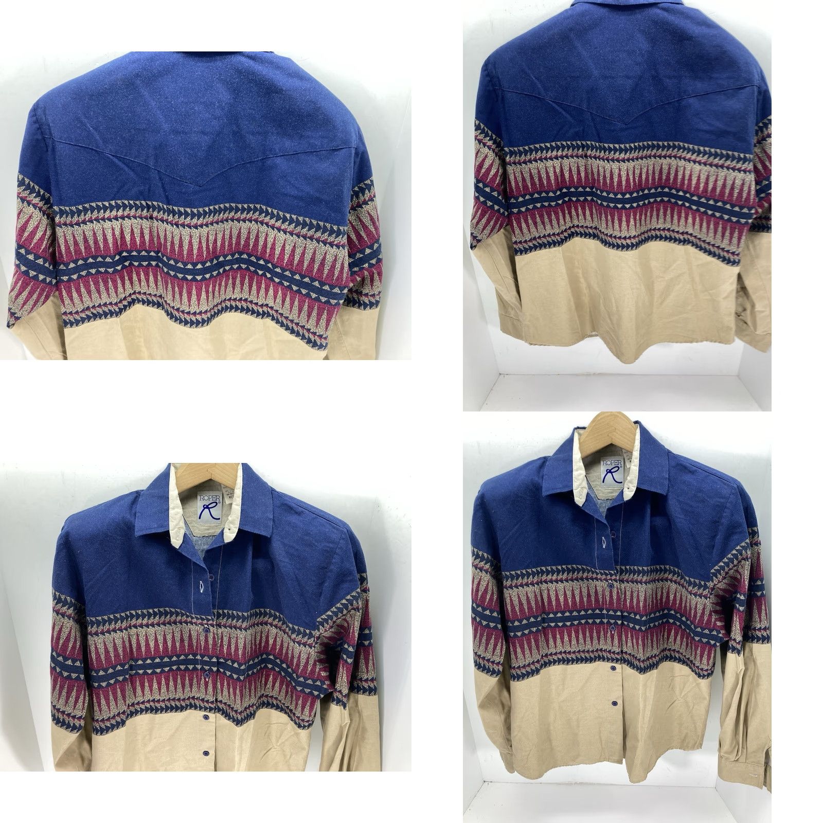 Roper VINTAGE Roper Aztec Western Shirt Women Medium Beige Blue Long Sleeve Button-Up Mens? (Note: Please replace with correct gender if needed) Size M / US 6-8 / IT 42-44 - 9 Thumbnail