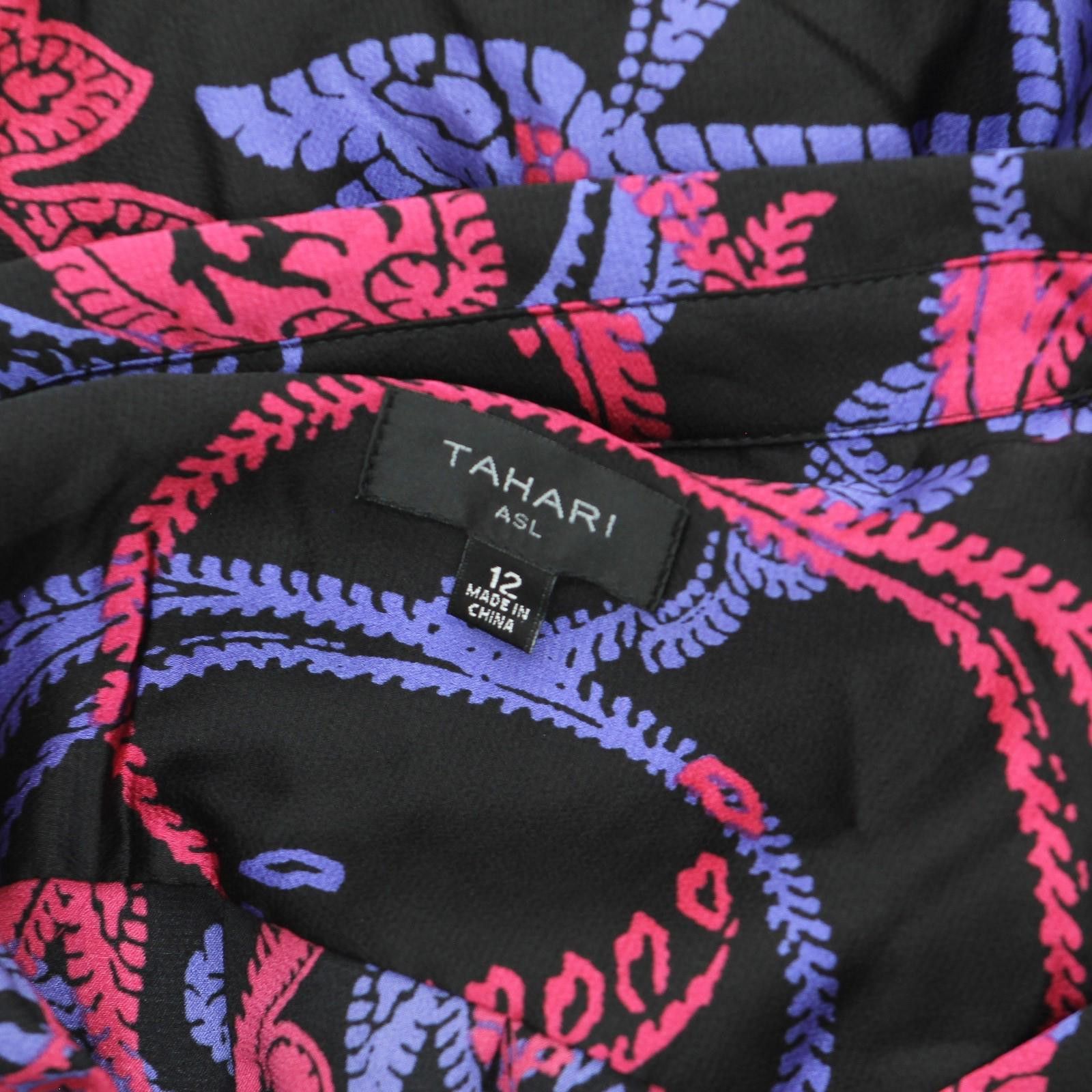 Other Nwt Tahari Asl Faux-wrap Dress Dem643-t4 Black Cobalt 12 Size XL / US 12-14 / IT 48-50 - 4 Thumbnail