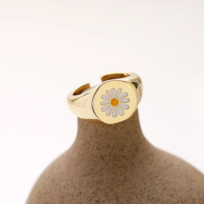 Handmade × Jewelry Daisy Flower Ring Plant Gold Fleur Modern Punk Art Golf Size ONE SIZE - 1 Thumbnail